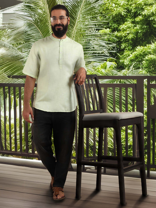 Pista Green Textured Short Kurta