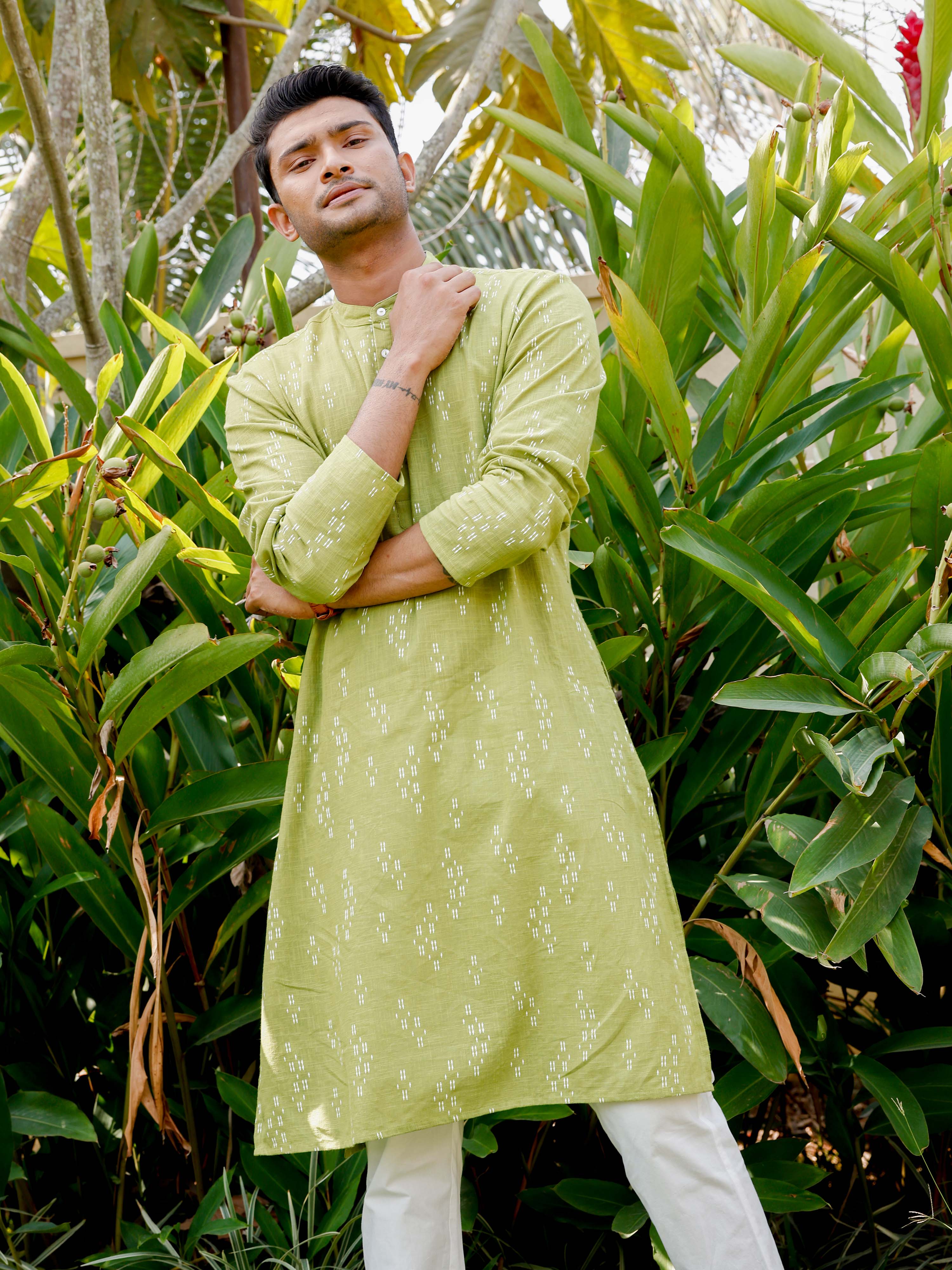 Pista Green Printed Jaipuri Long Kurta