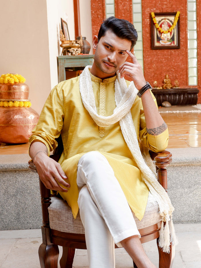 Mustard Yellow Embroidered Long Kurta