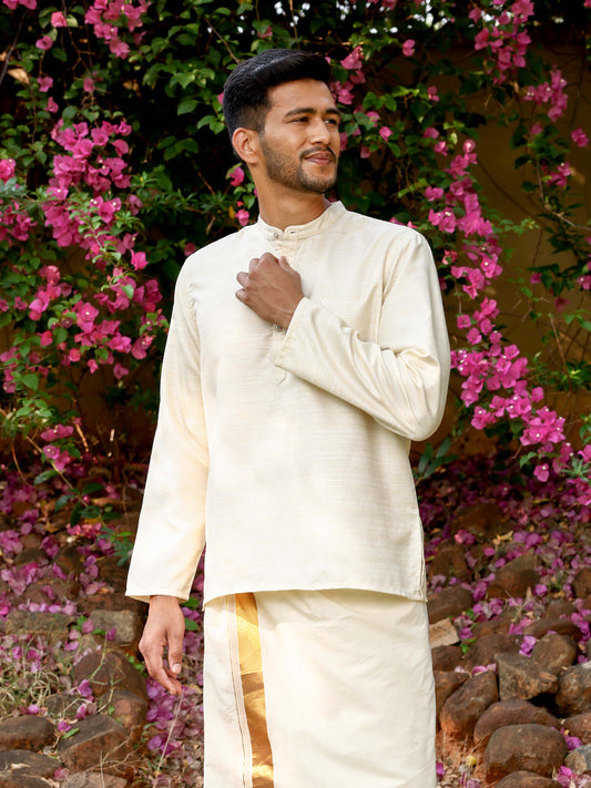 Off White Textured Short Kurta