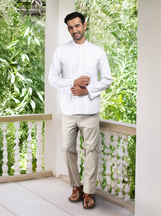 White Cotton Short Kurta