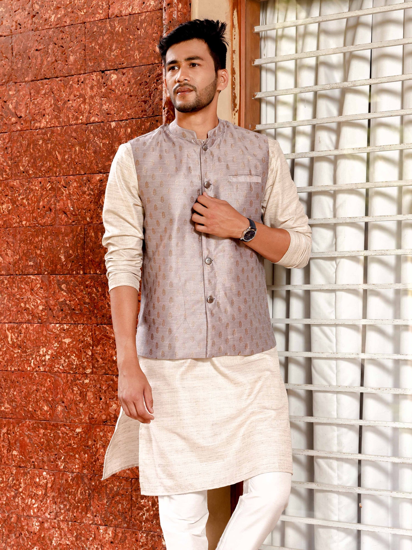 Mauve Banarasi Nehru Jacket