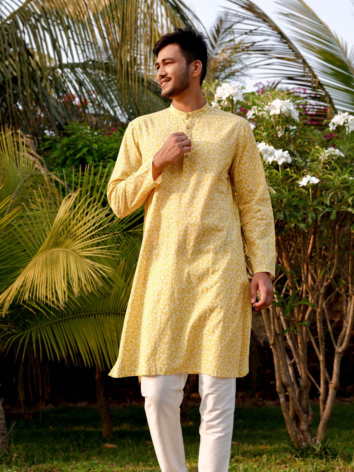 Yellow Floral Jaipur Print Long Kurta