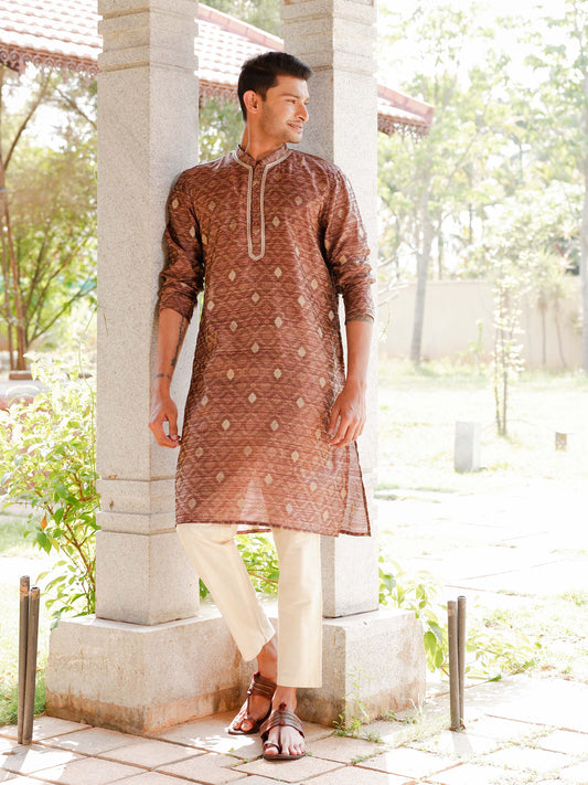 Brick Red banarasi kurta for men