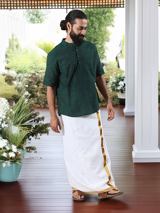 Fern Green Self Textured Short Kurta