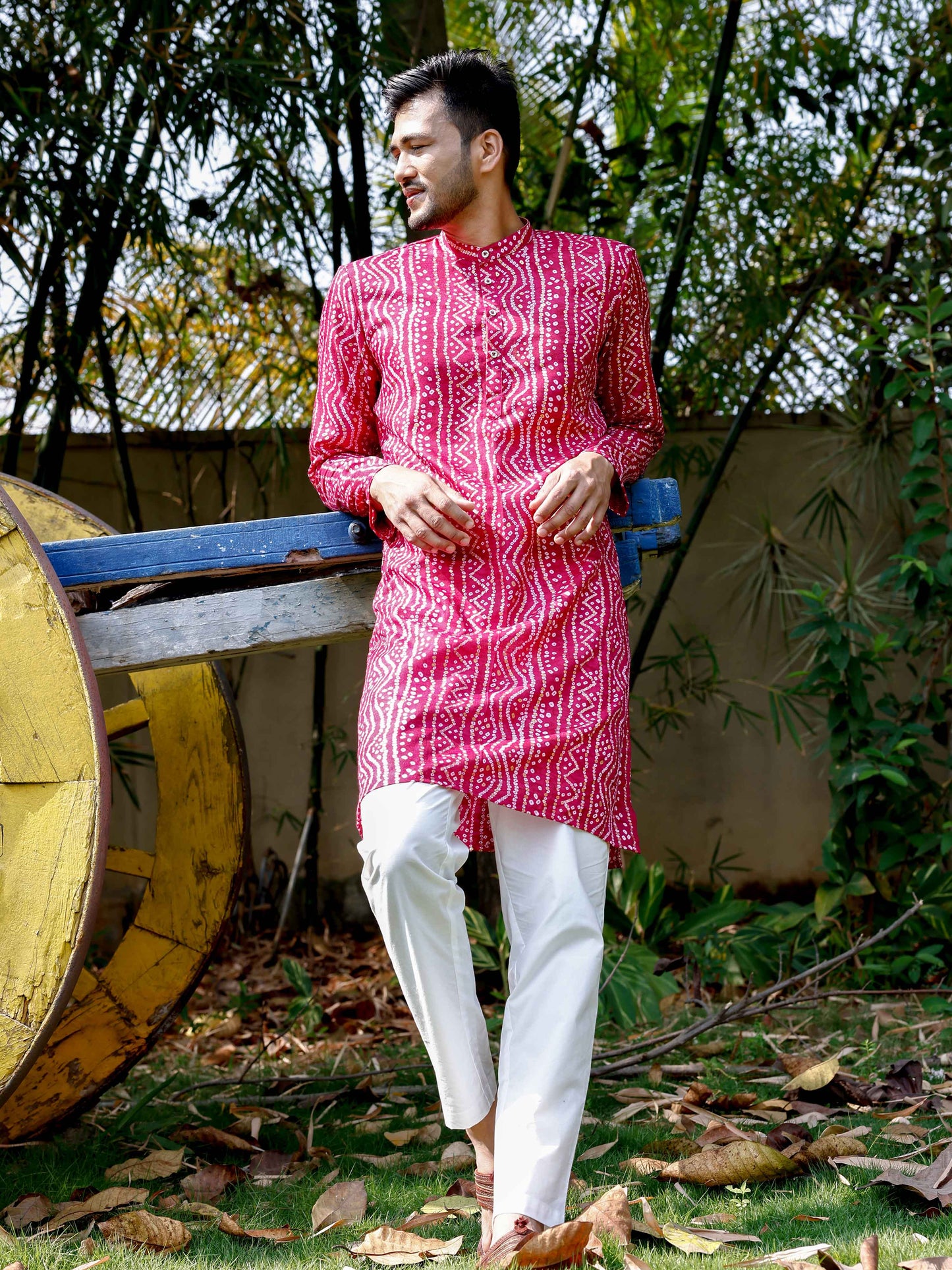 Pink Bandhani Print Long Kurta