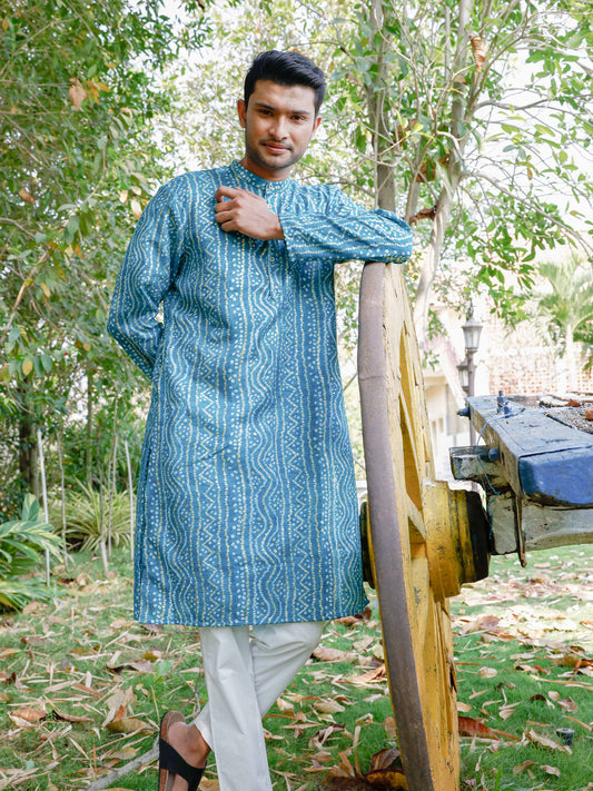 Sky Blue Bandhani Print Long Kurta