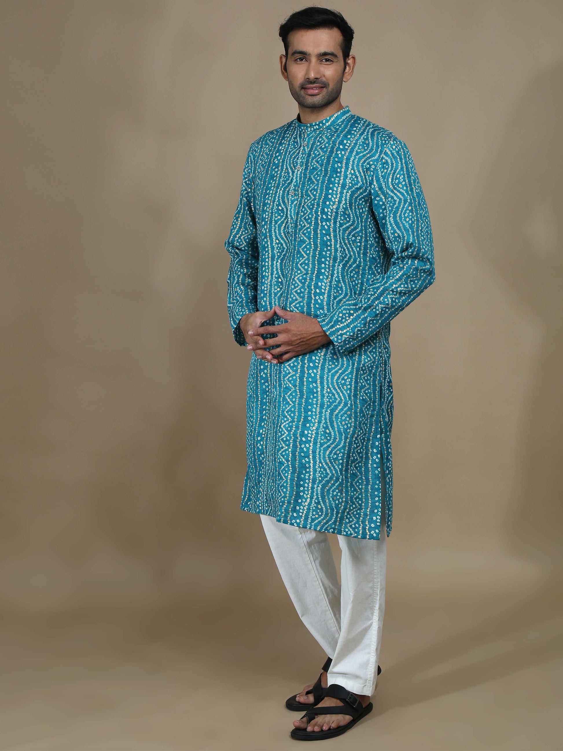 Sky Blue Bandhani Long Printed Kurta