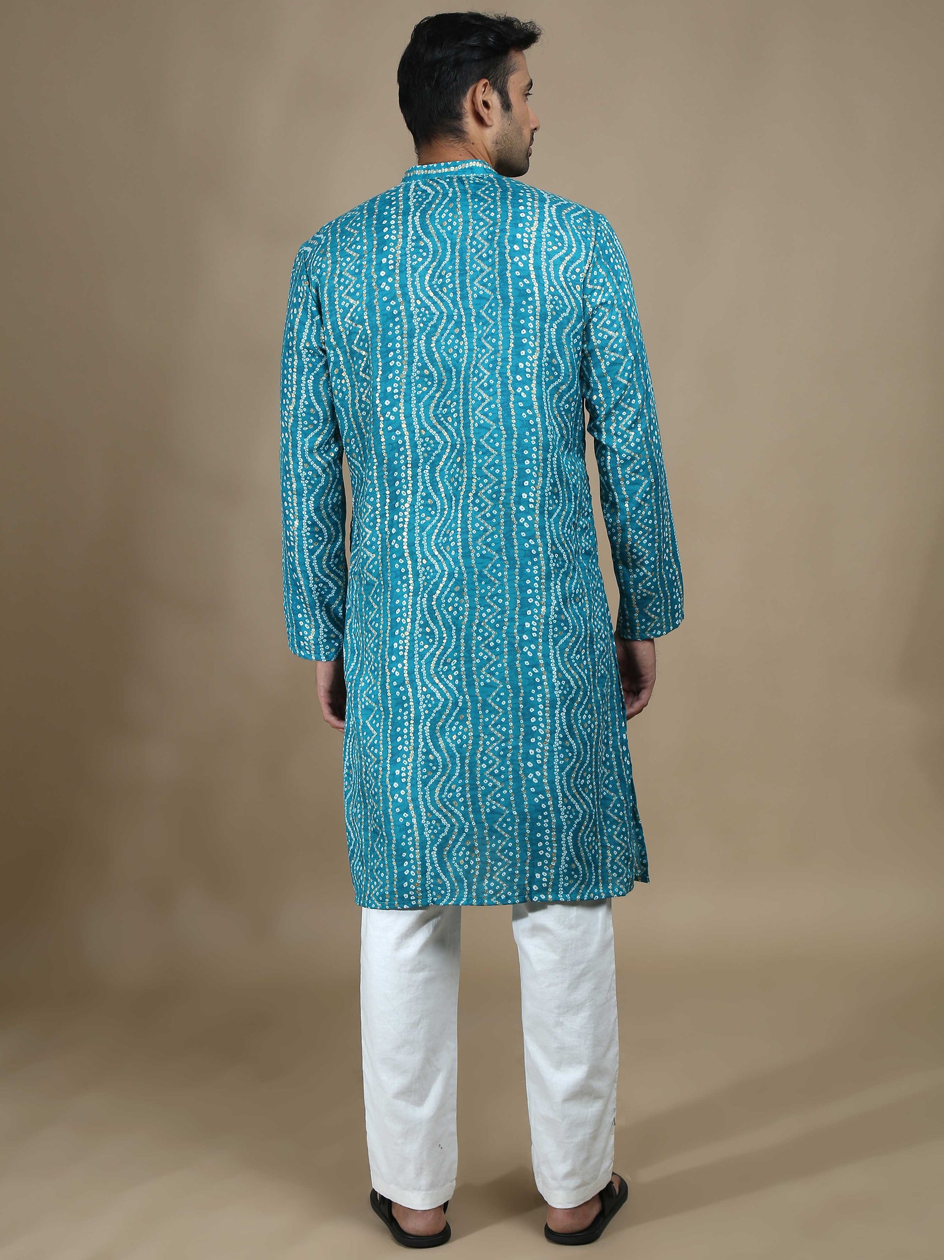 Sky Blue Bandhani Long Printed Kurta