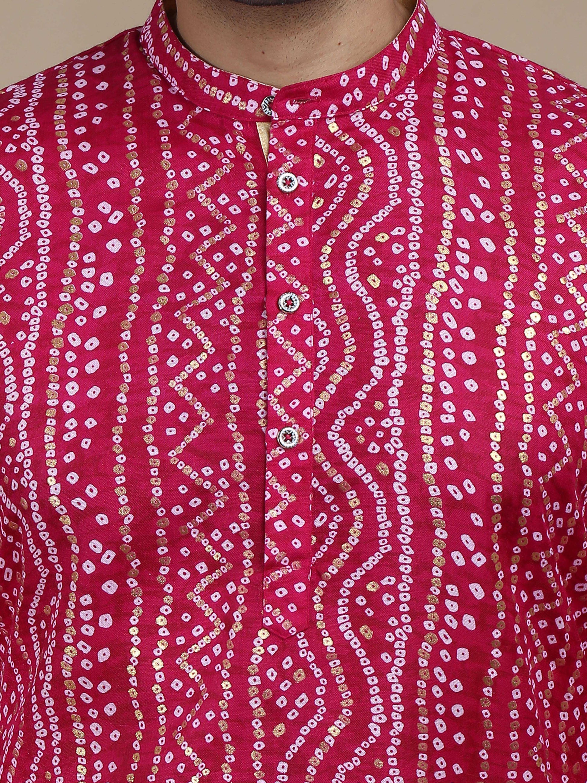 Pink Bandhani Long Printed Kurta for Men