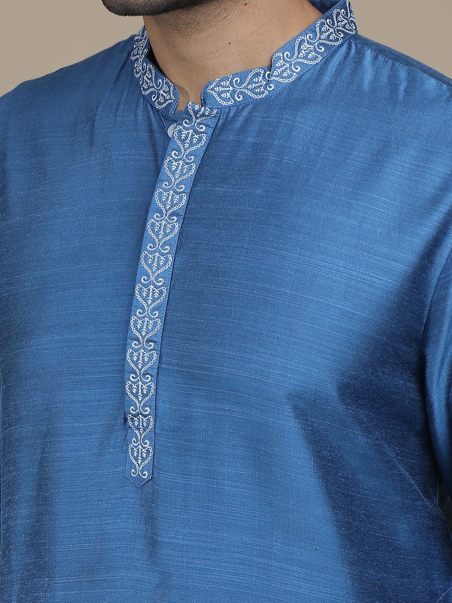 Royal Blue Embroidered Long Kurta