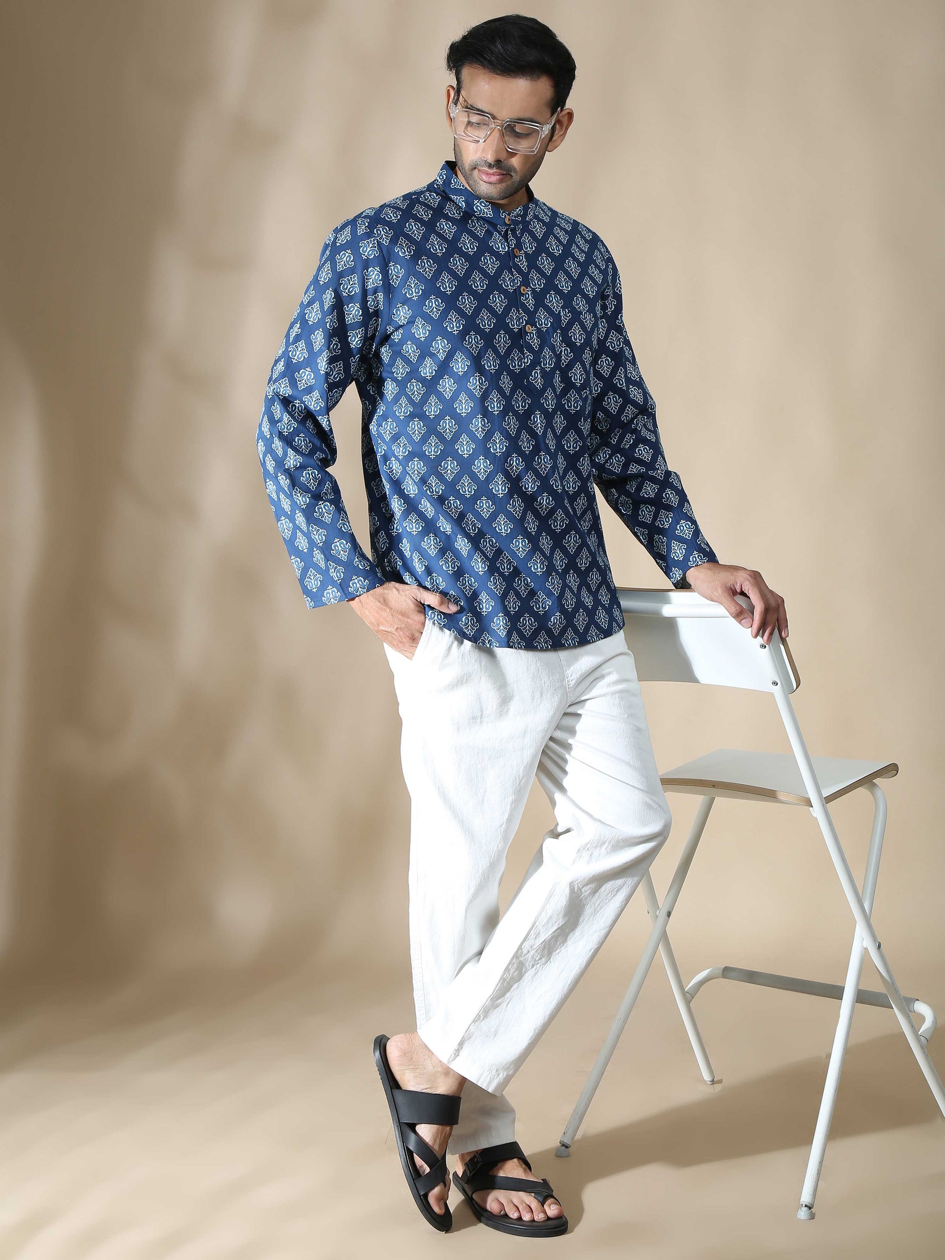 Indigo Jaipur Printed Short Kurta for Men