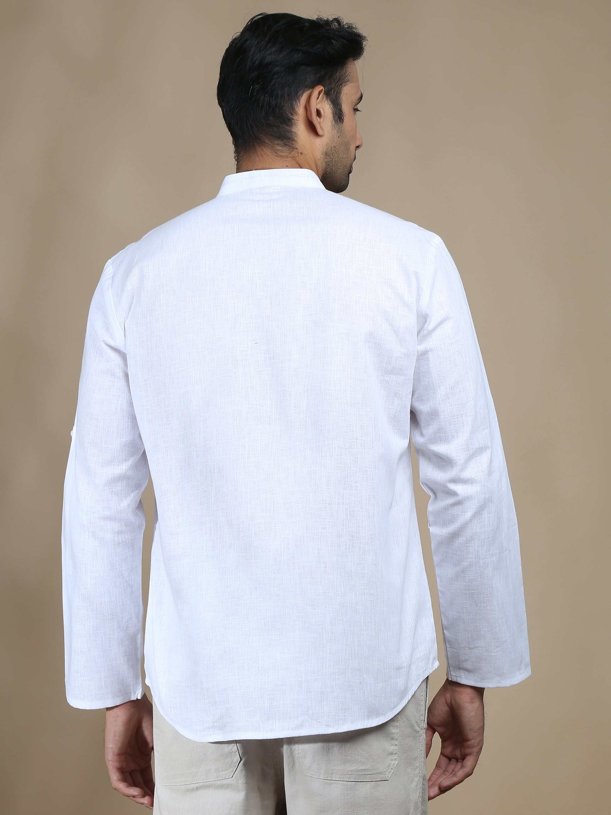 White Cotton Short Kurta for Men