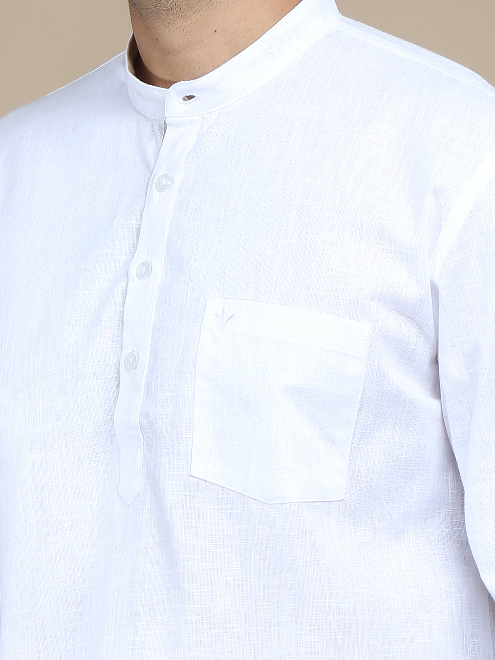 White Cotton Short Kurta for Men