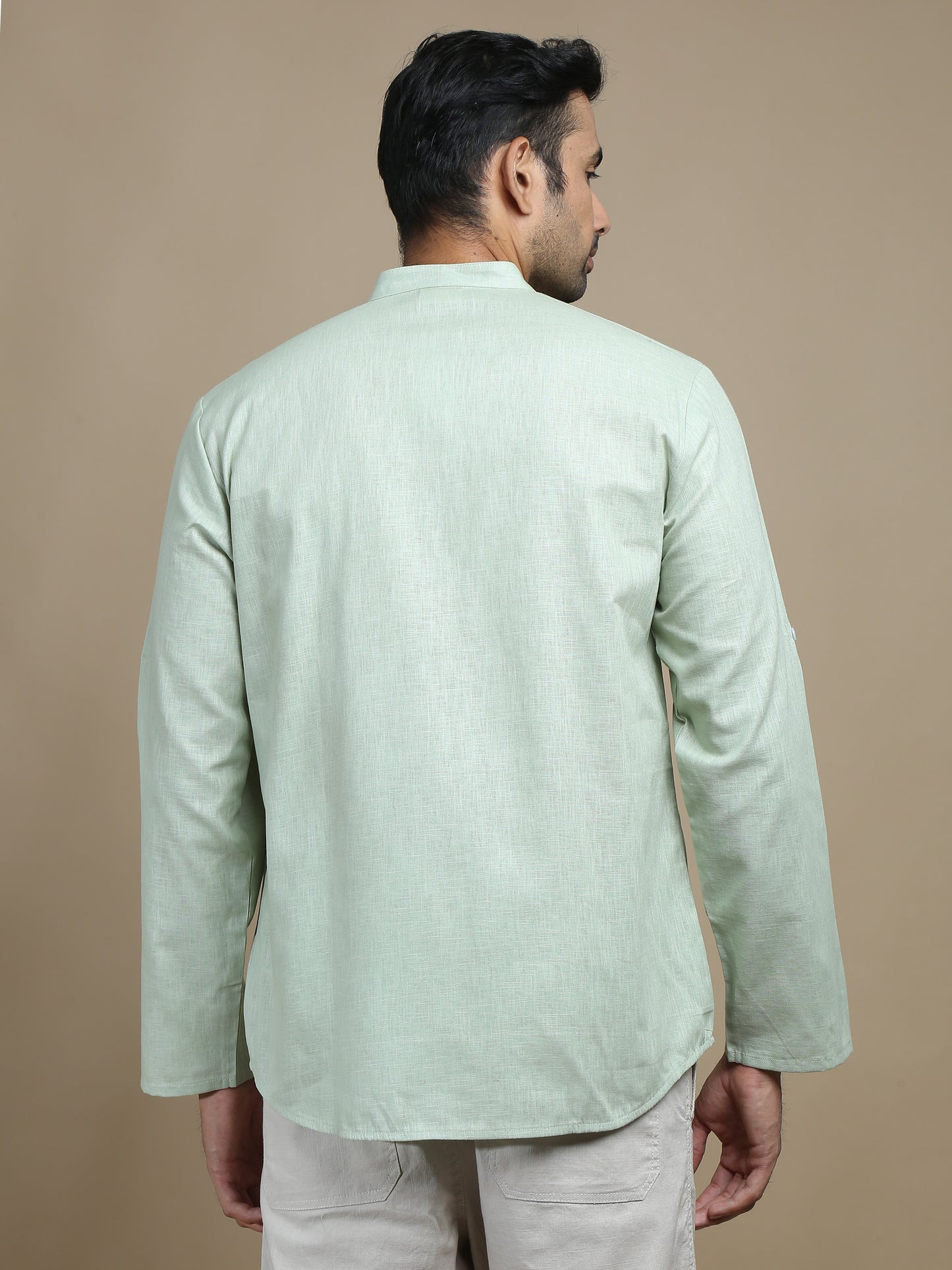 Light Green Cotton Short Kurta for Men