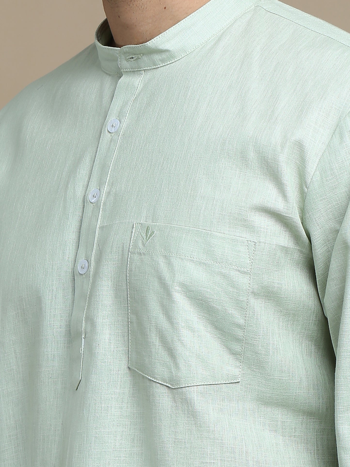 Light Green Cotton Short Kurta for Men