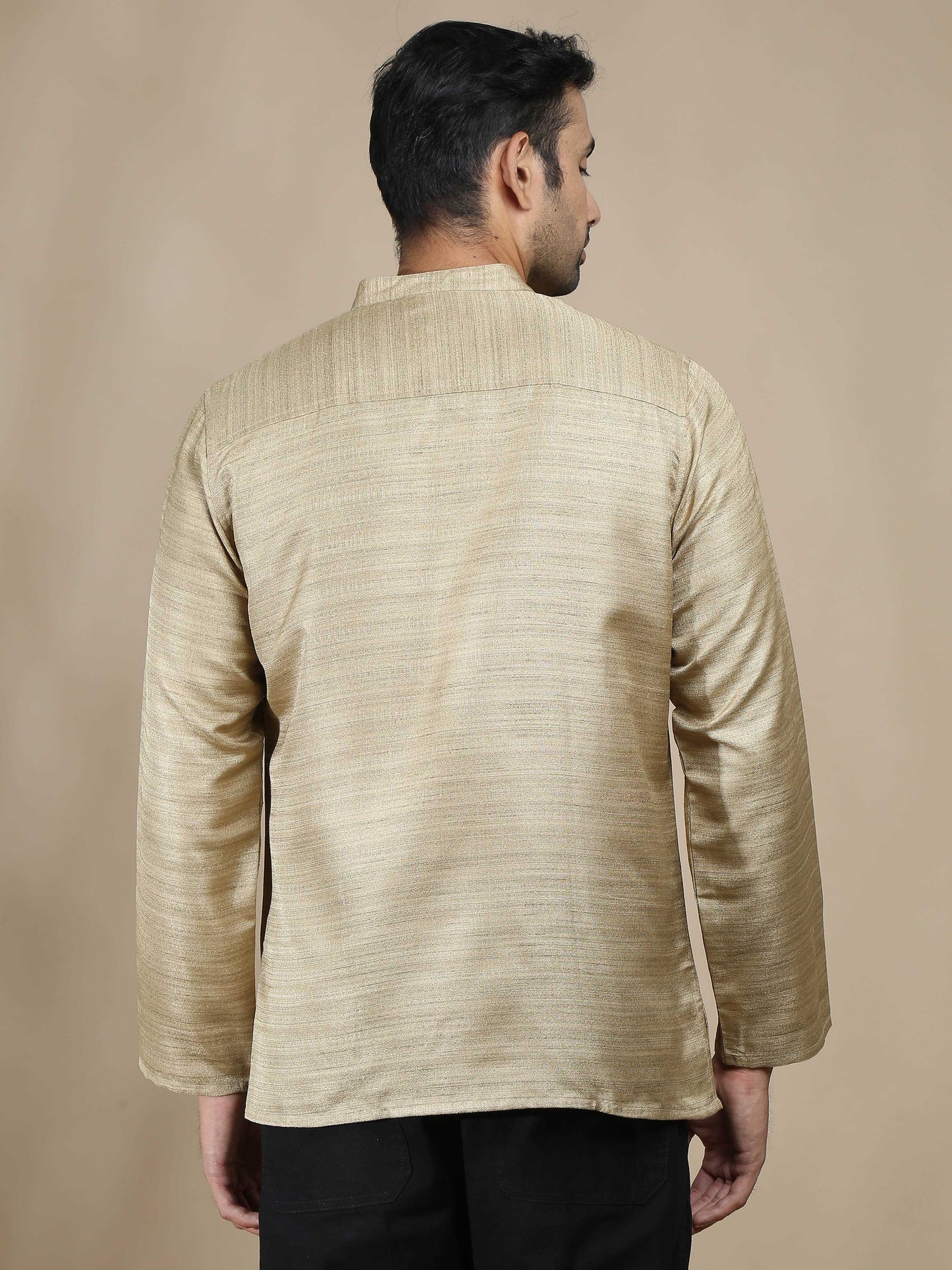 Beige Textured Short Kurta for Men