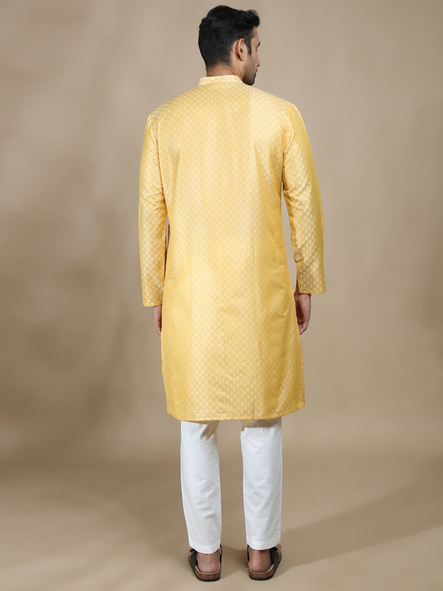 Lemon Yellow Banarasi Buta Long Kurta for Men