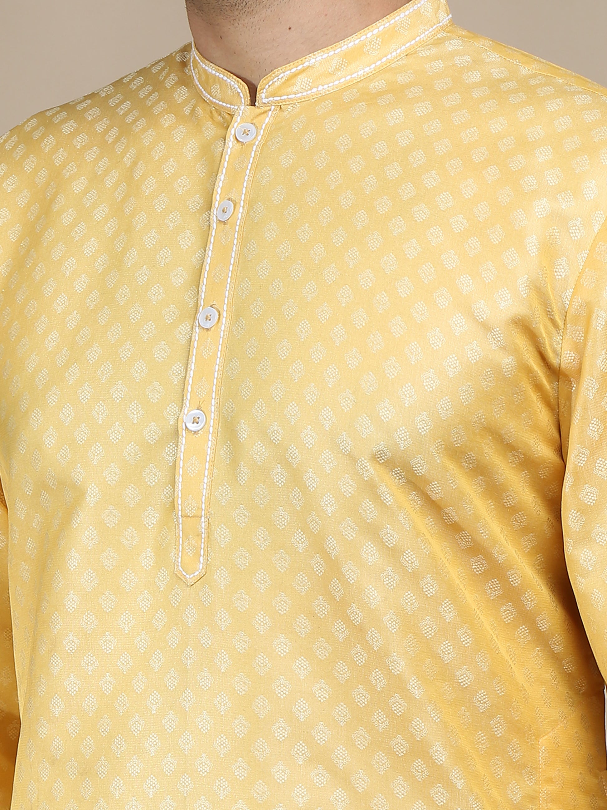 Lemon Yellow Banarasi Buta Long Kurta for Men