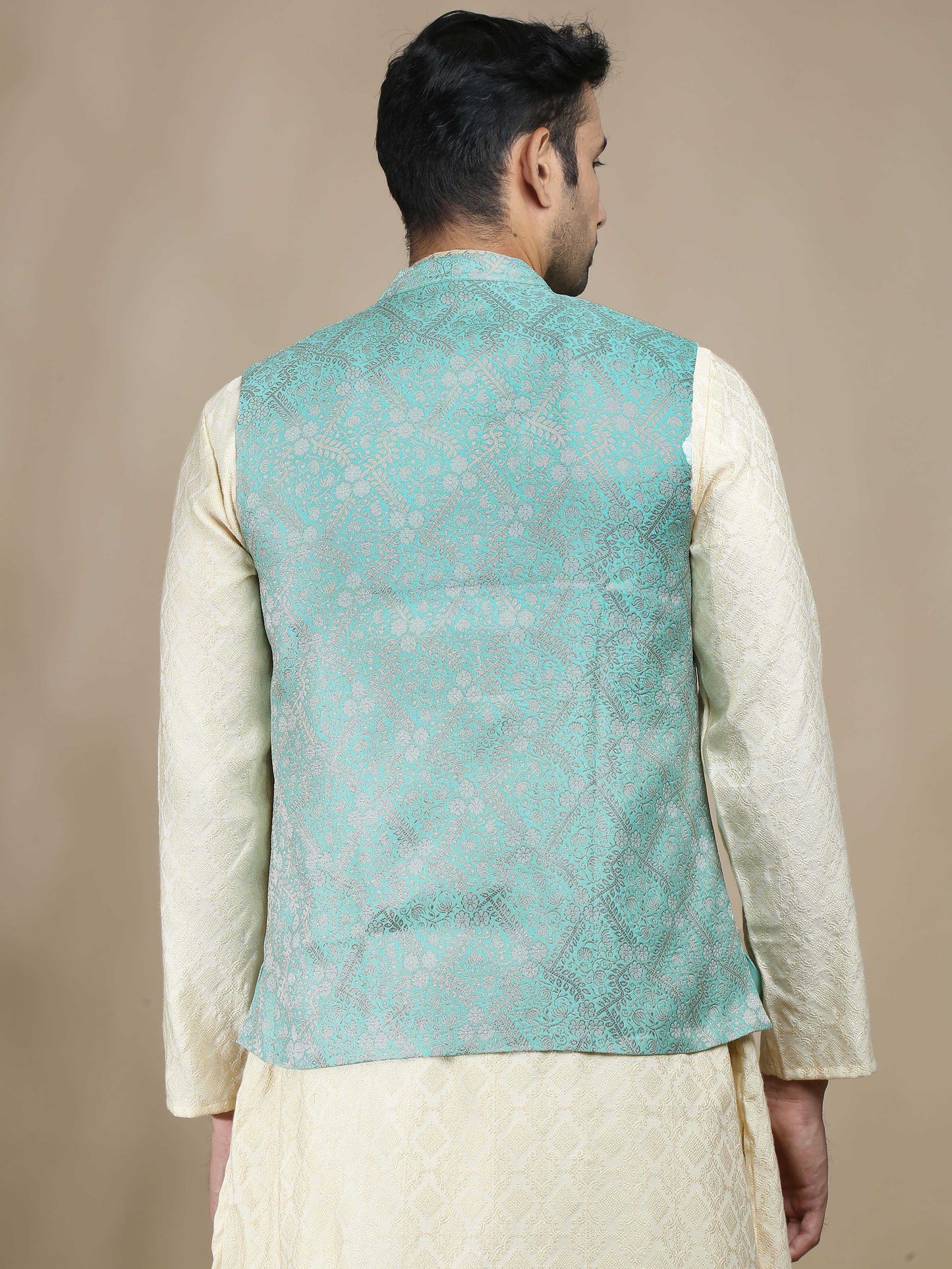 Green Brocade Nehru Jacket for Men