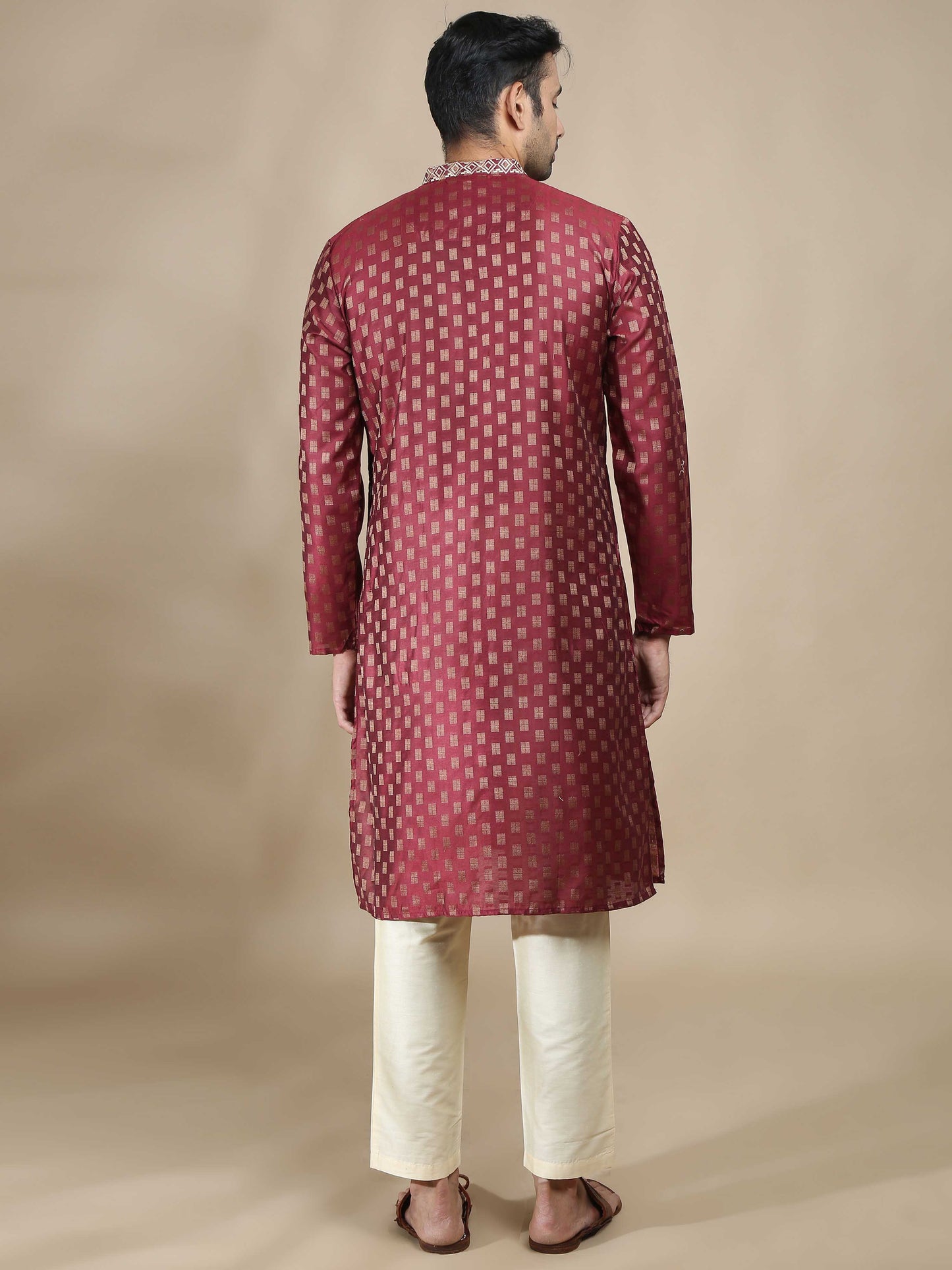 Deep Embroidered Red Long Kurta for men