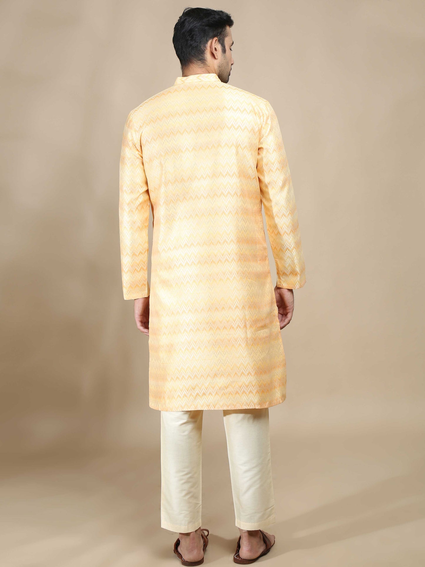 Yellow and Grey Banarasi Brocade Long Kurta