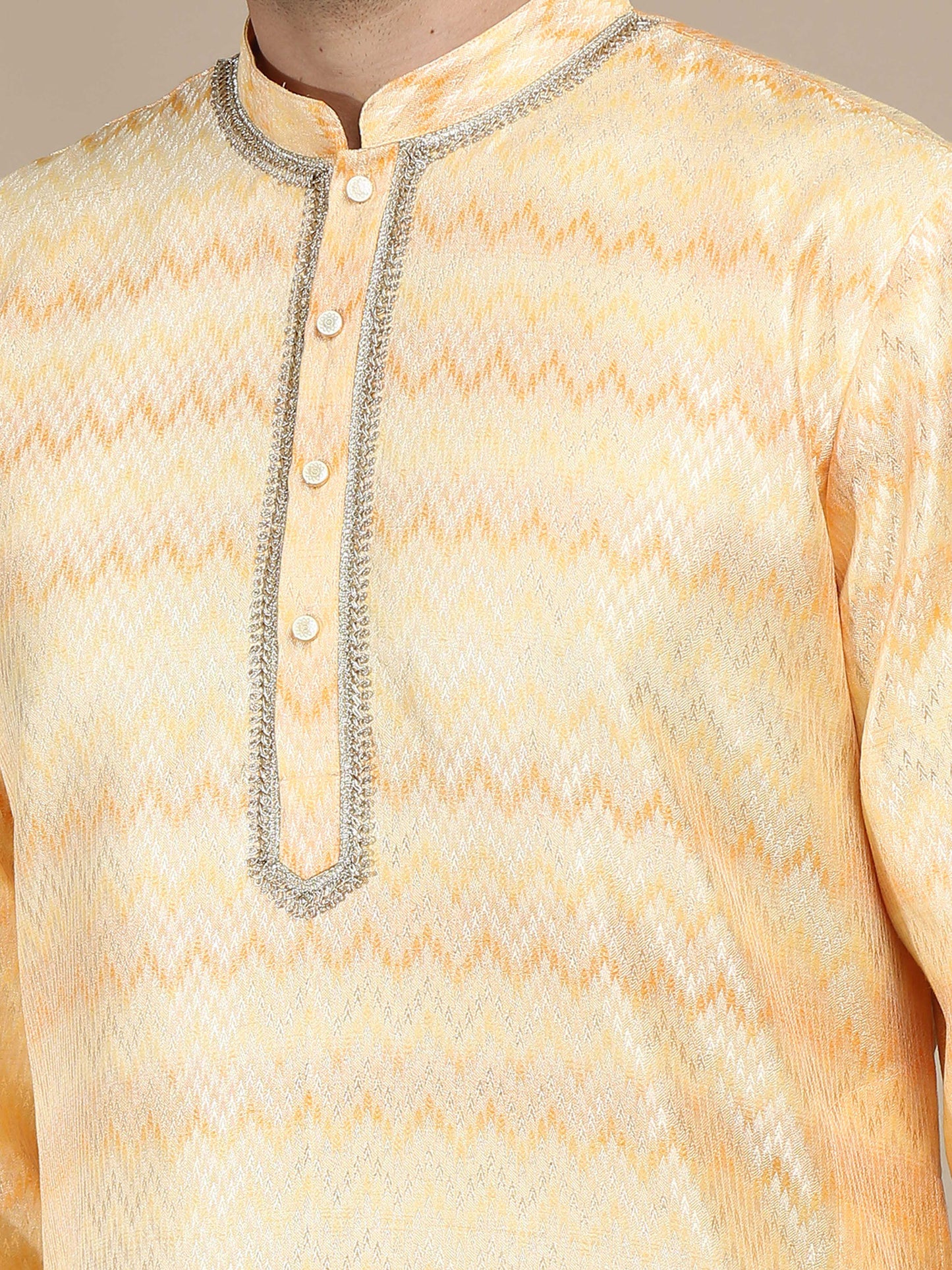 Yellow and Grey Banarasi Brocade Long Kurta