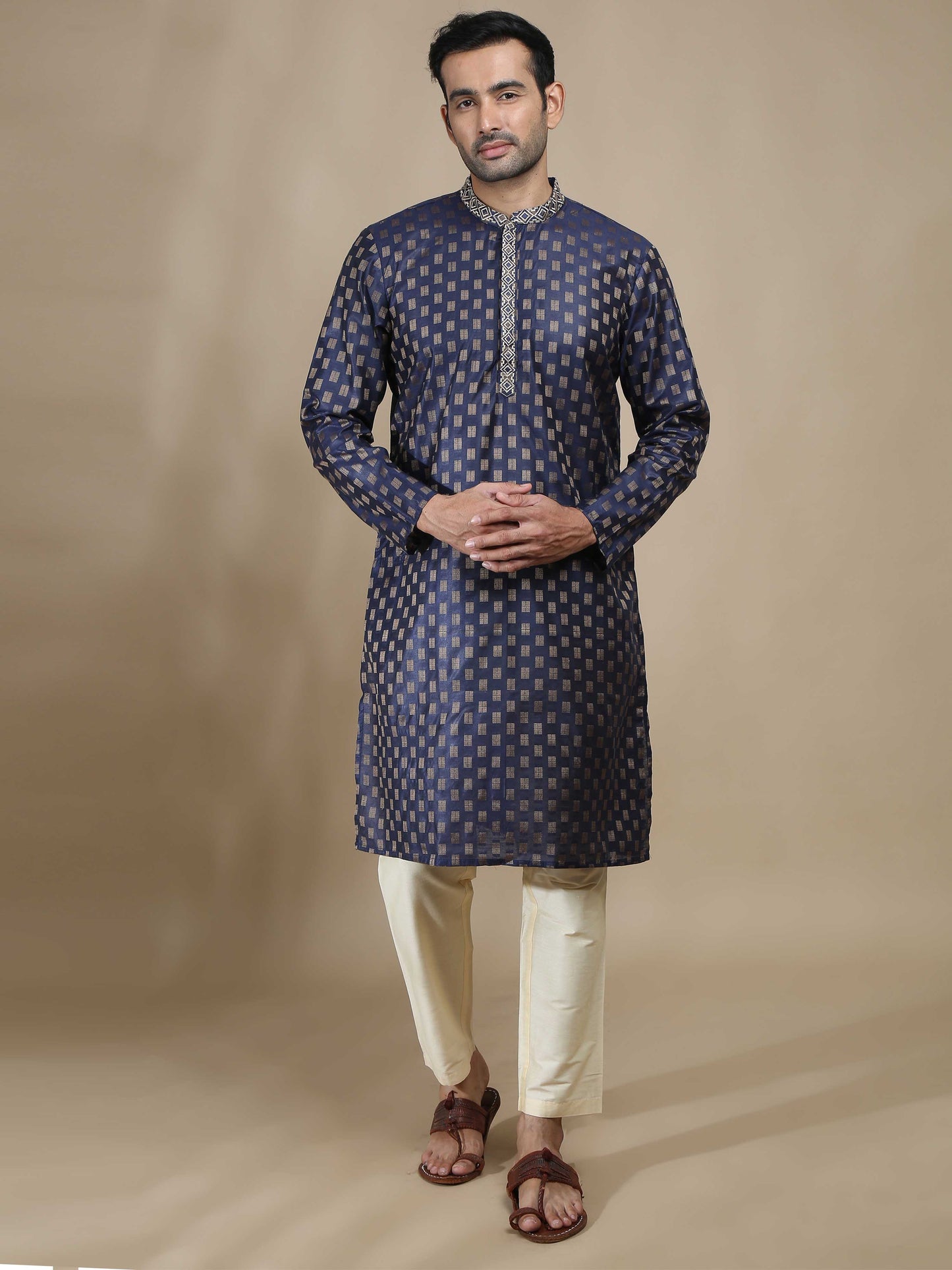 Navy Blue Embroidered Long Kurta