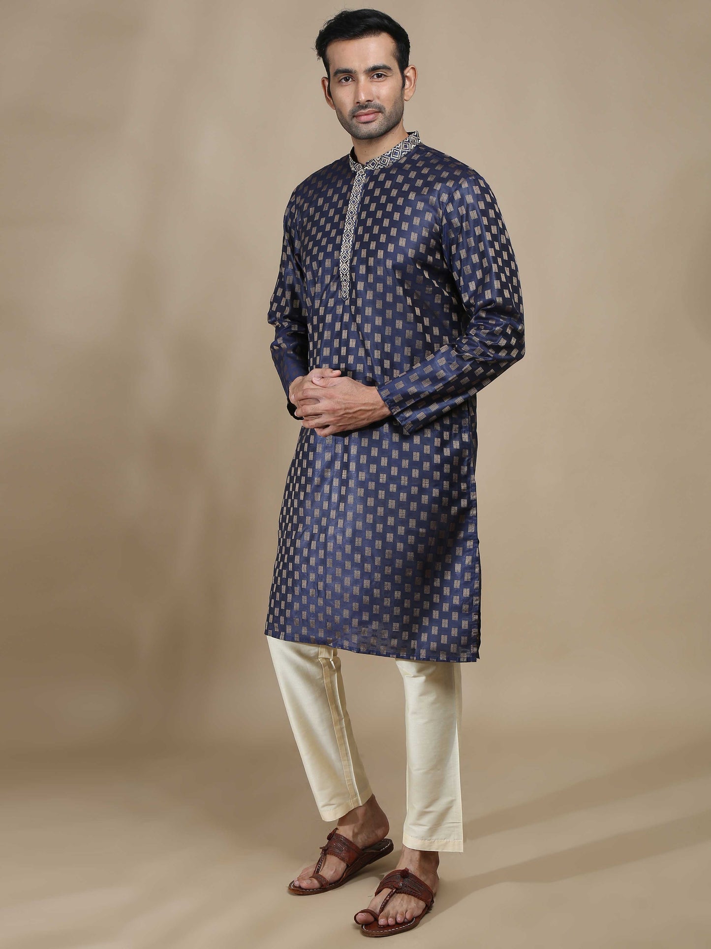 Navy Blue Embroidered Long Kurta