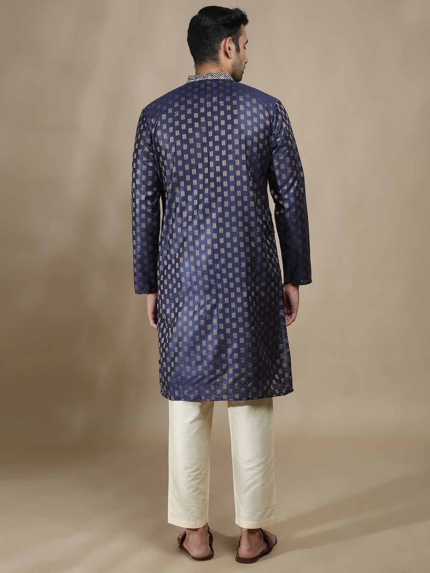 Navy Blue Embroidered Long Kurta