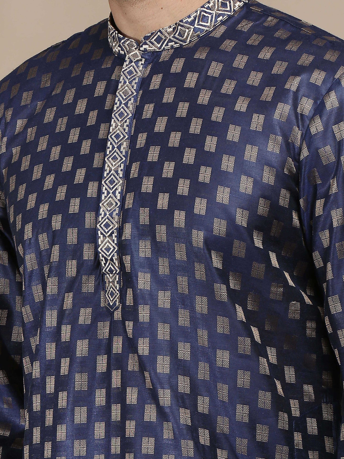 Navy Blue Embroidered Long Kurta