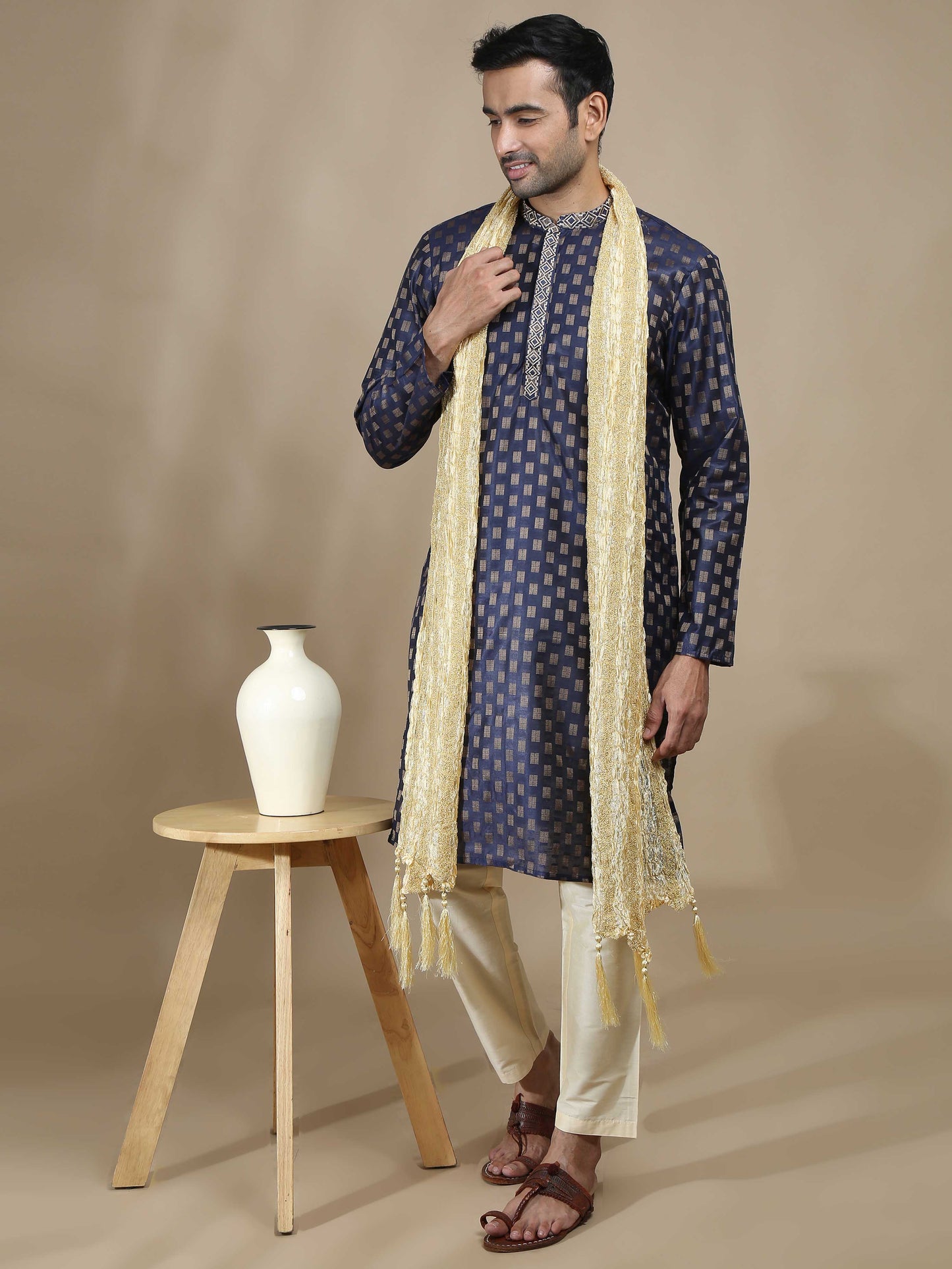 Navy Blue Embroidered Long Kurta