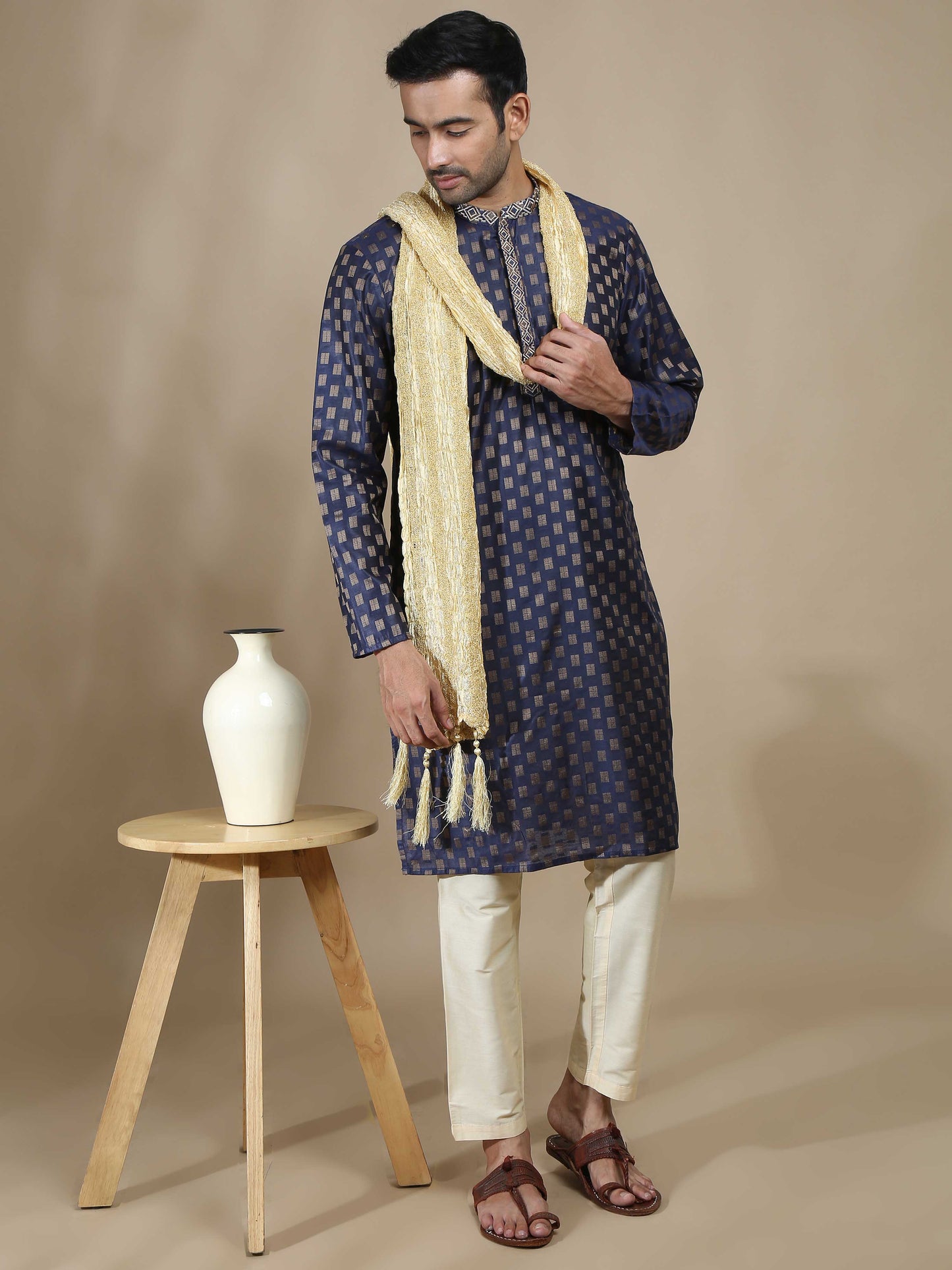 Navy Blue Embroidered Long Kurta