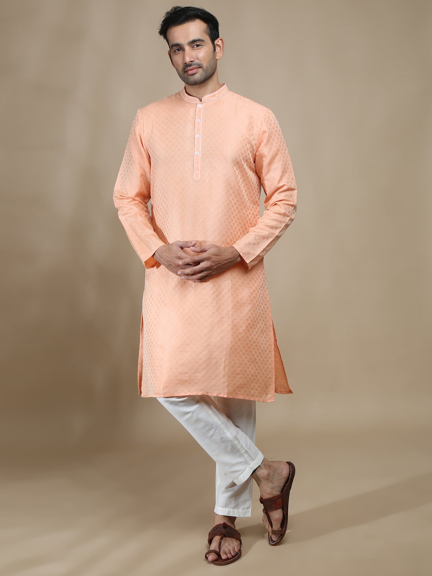 Peach Banarasi Buta Long Kurta