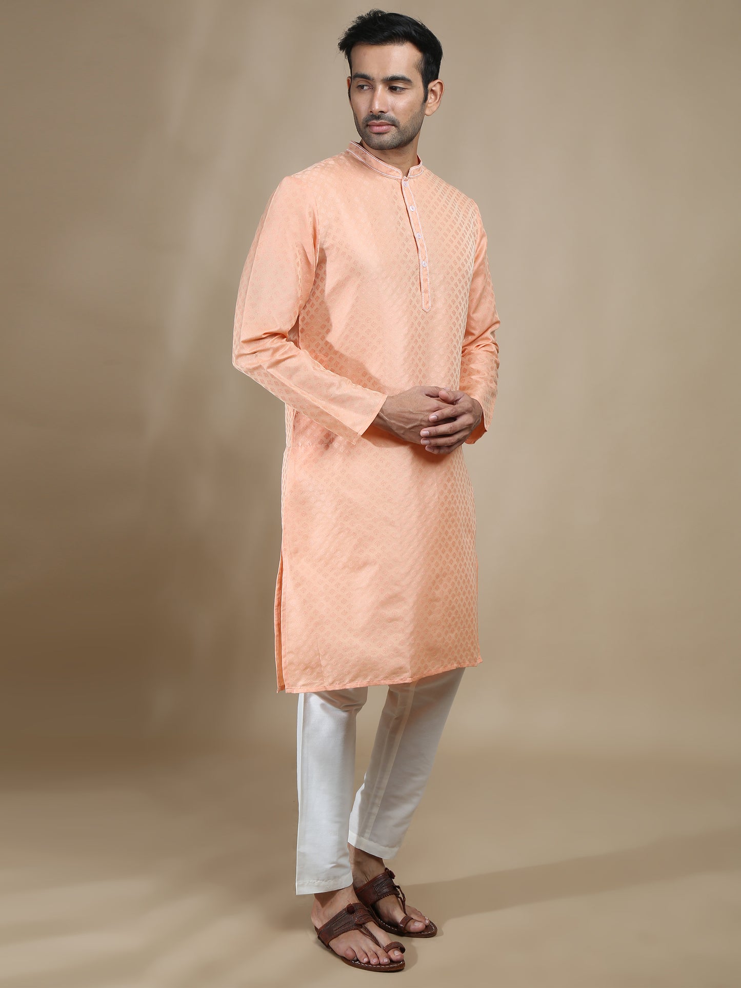 Peach Banarasi Buta Long Kurta