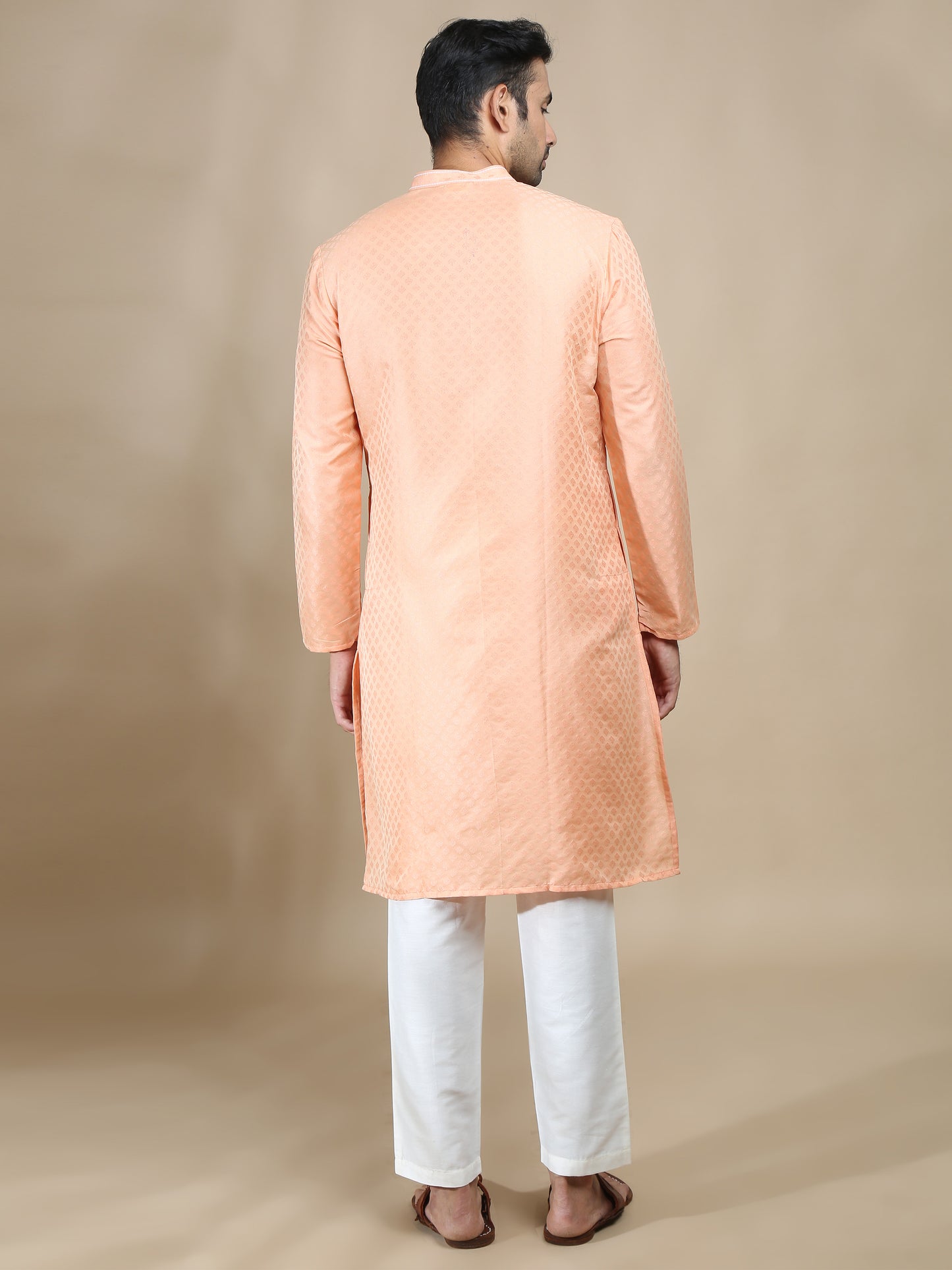 Peach Banarasi Buta Long Kurta