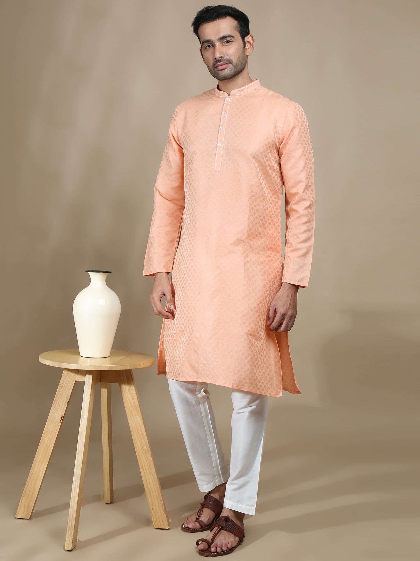 Peach Banarasi Buta Long Kurta