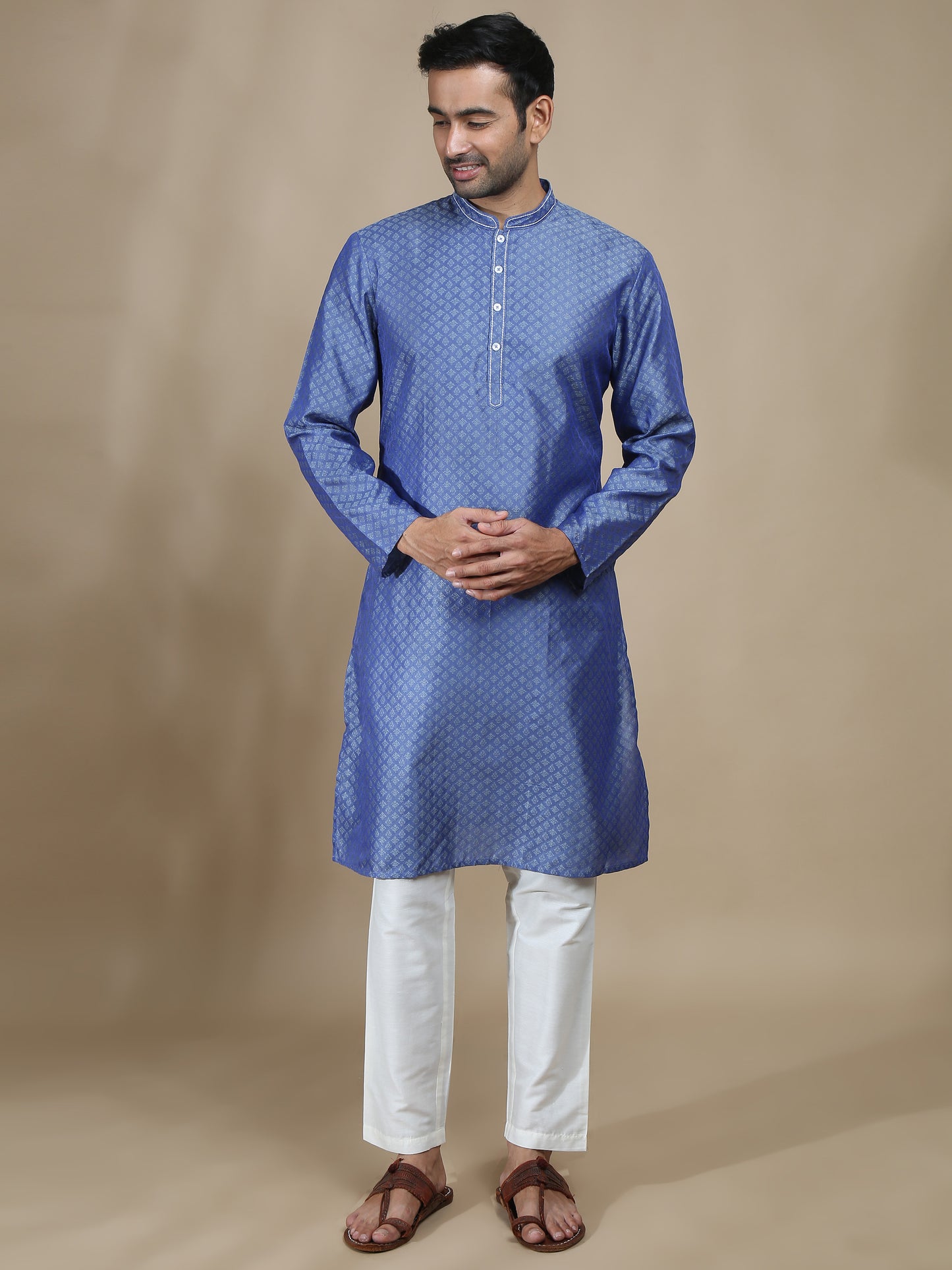 Ink Blue Banarasi Buta Long Kurta