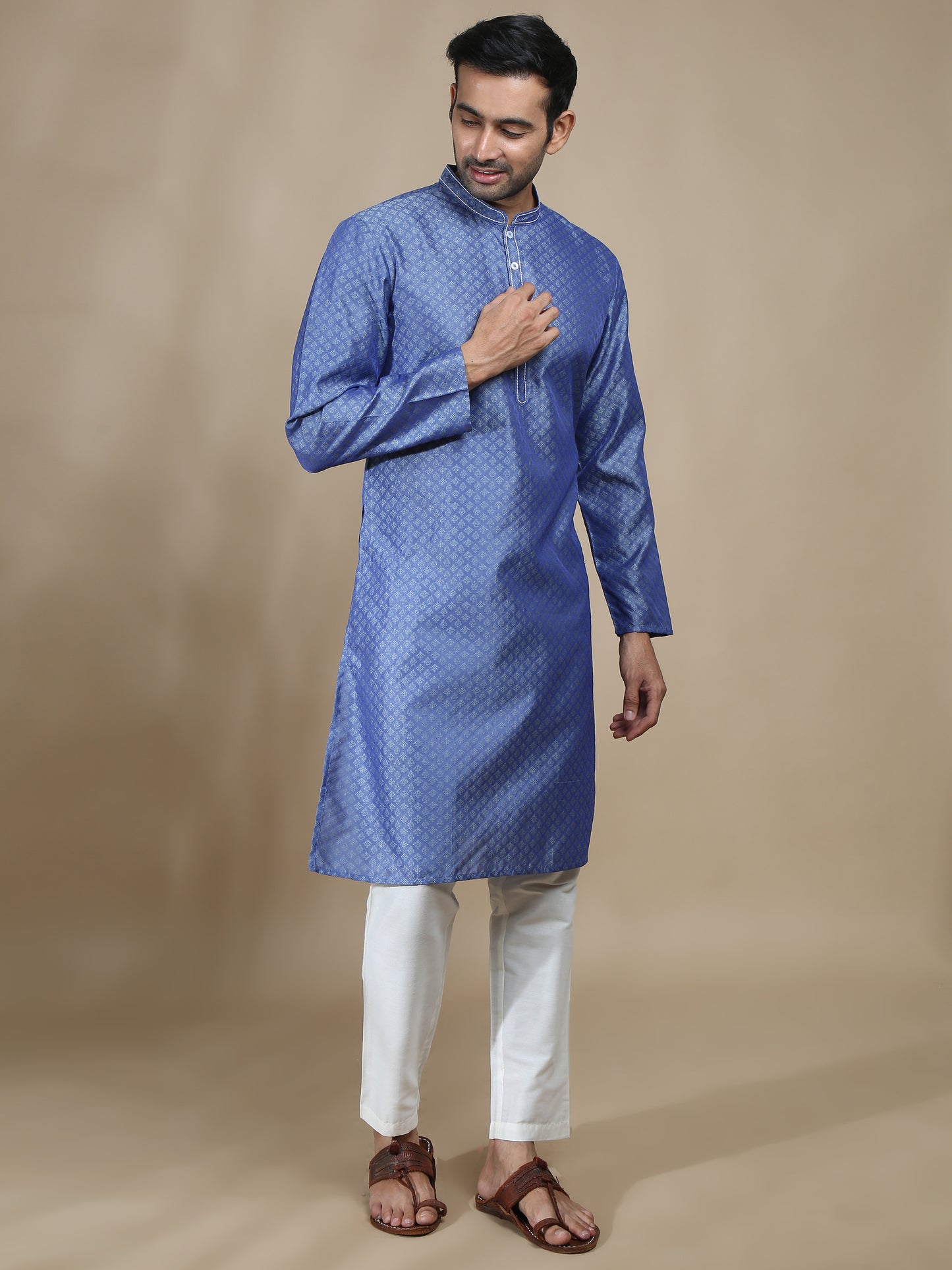 Ink Blue Banarasi Buta Long Kurta