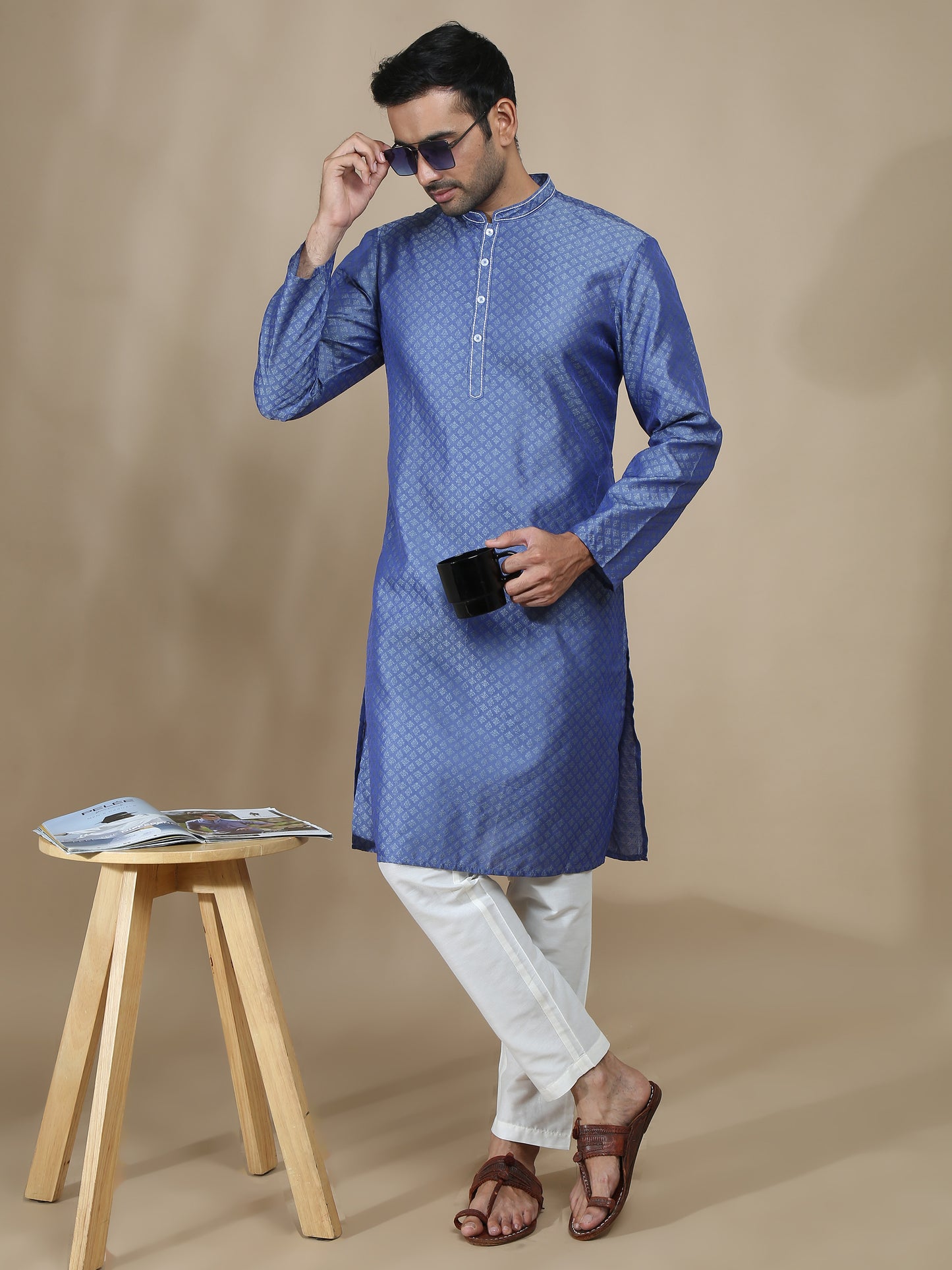 Ink Blue Banarasi Buta Long Kurta