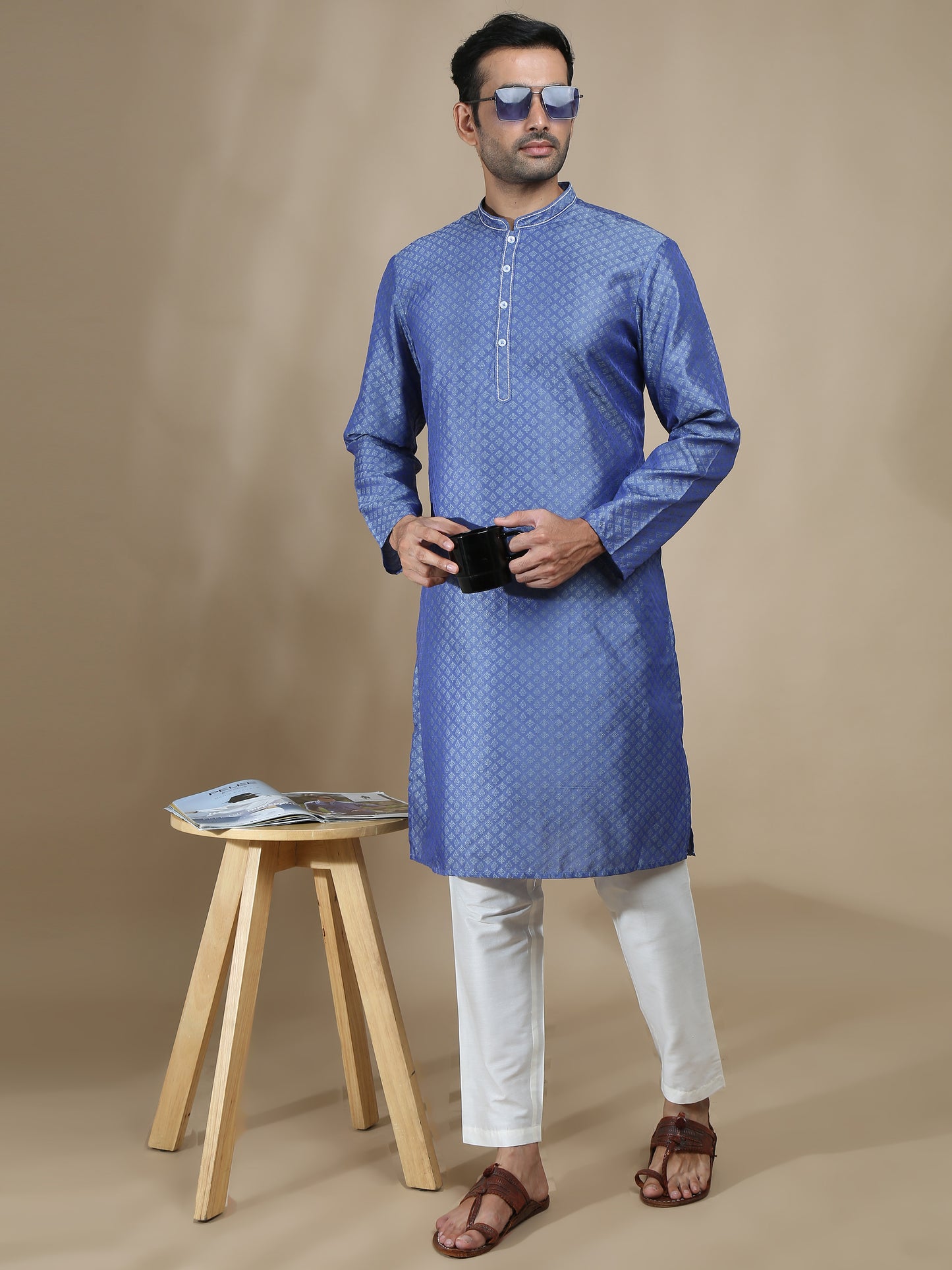 Ink Blue Banarasi Buta Long Kurta