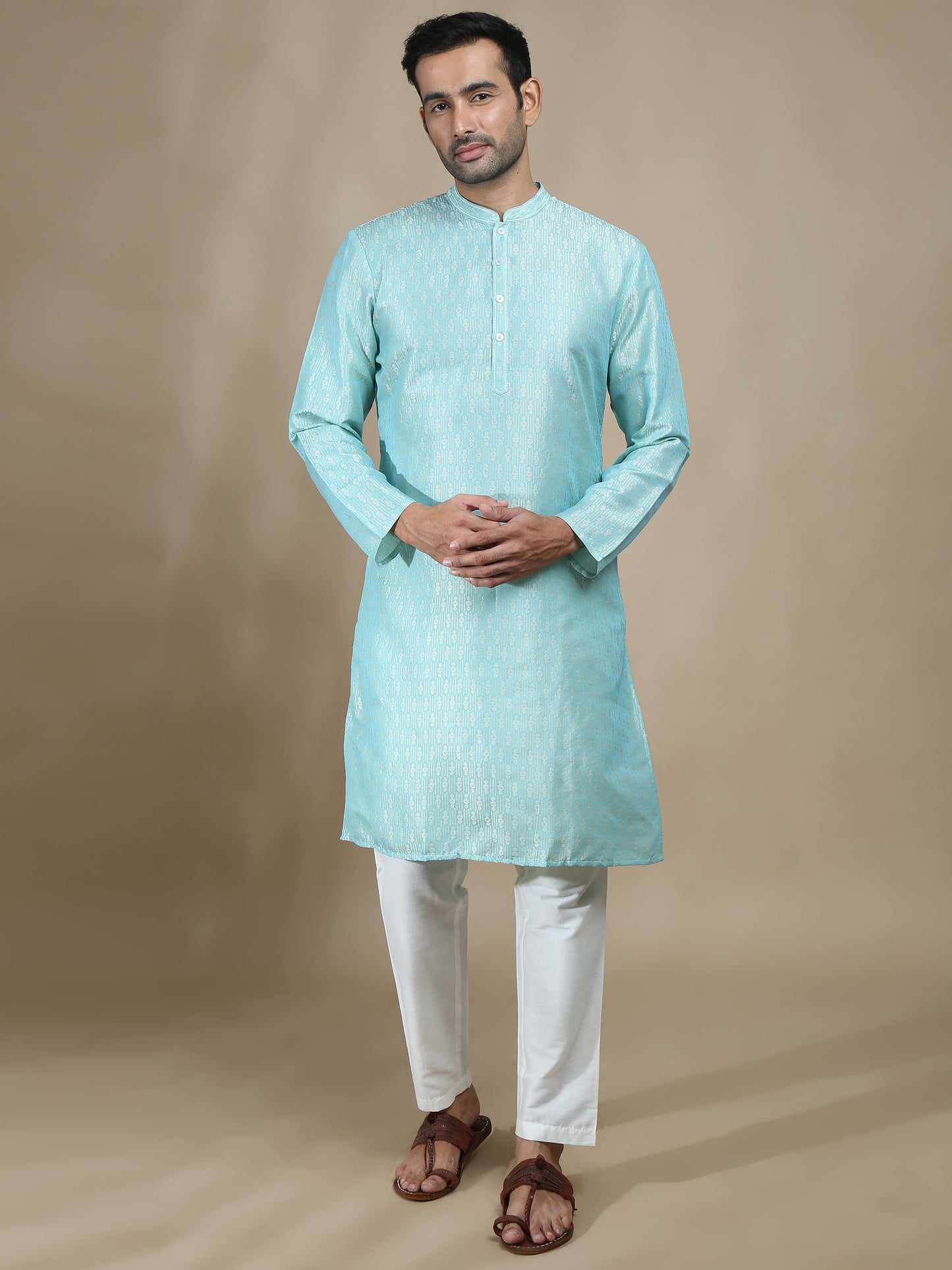 Mint Blue Banarasi Buta Long Kurta