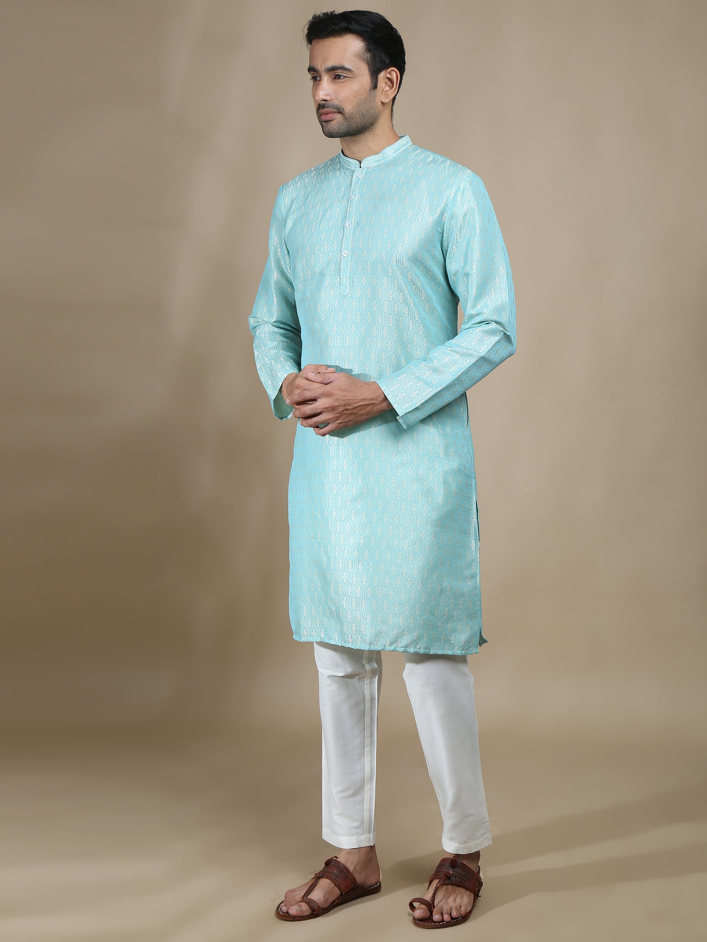 Mint Blue Banarasi Buta Long Kurta