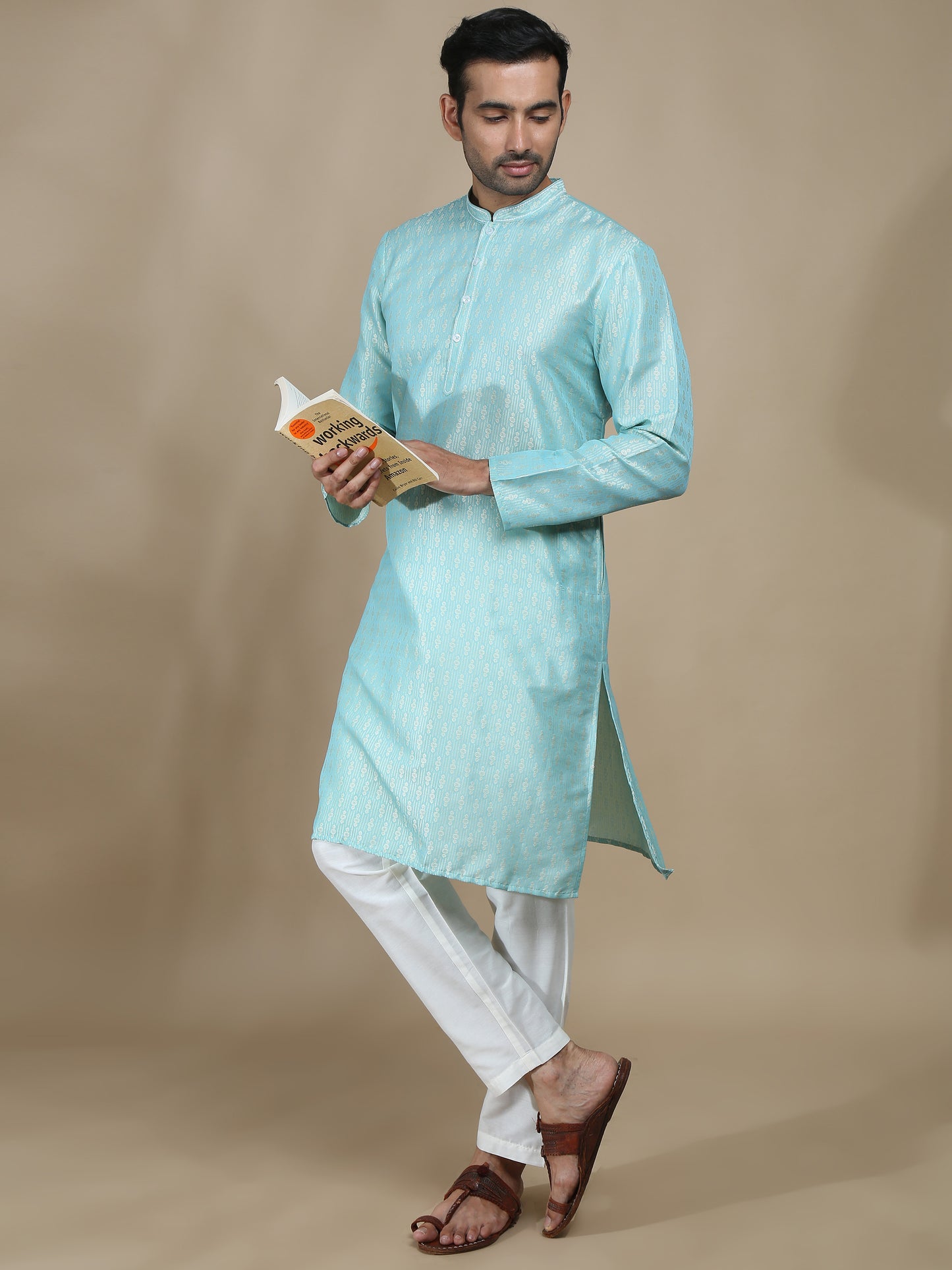 Mint Blue Banarasi Buta Long Kurta