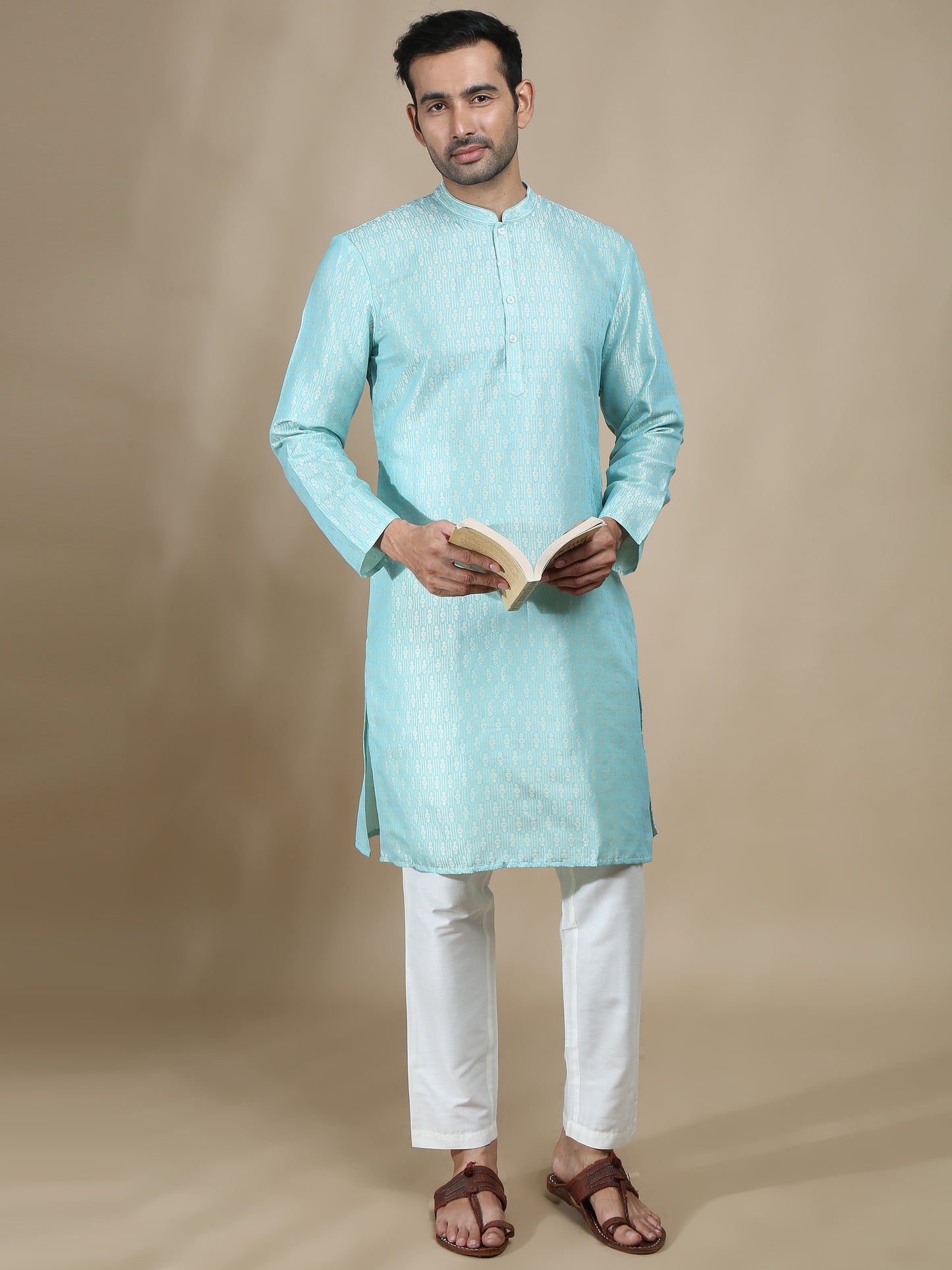 Mint Blue Banarasi Buta Long Kurta