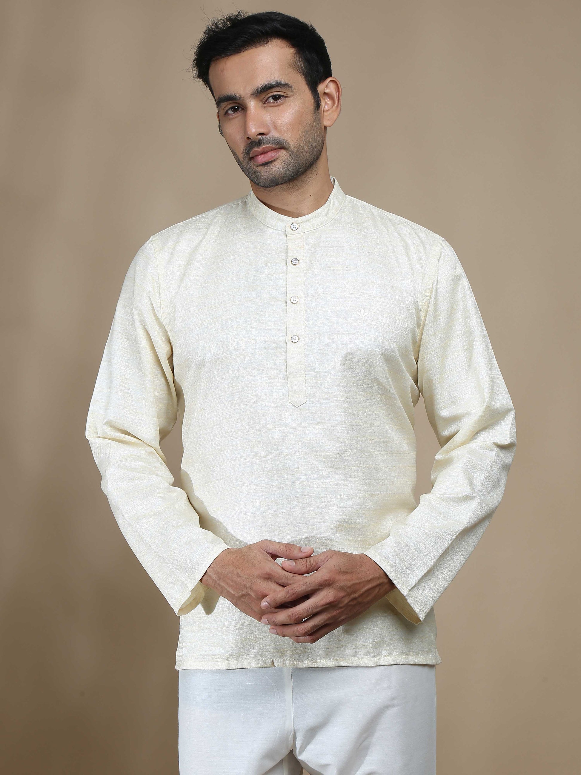 Off White Textured Short Kurta for Men