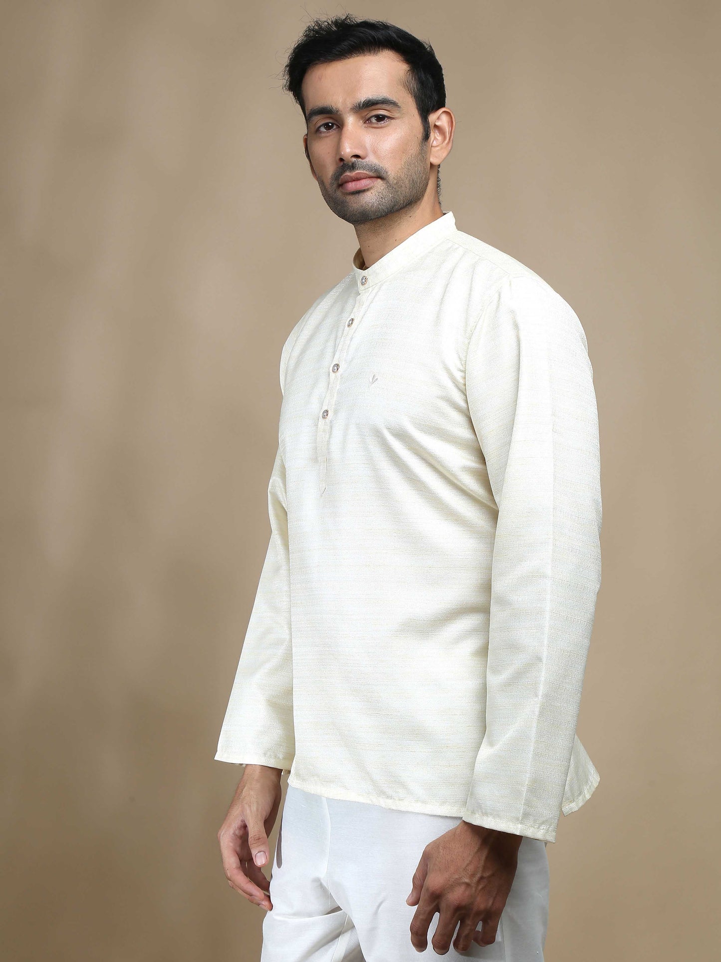 Off White Textured Short Kurta for Men