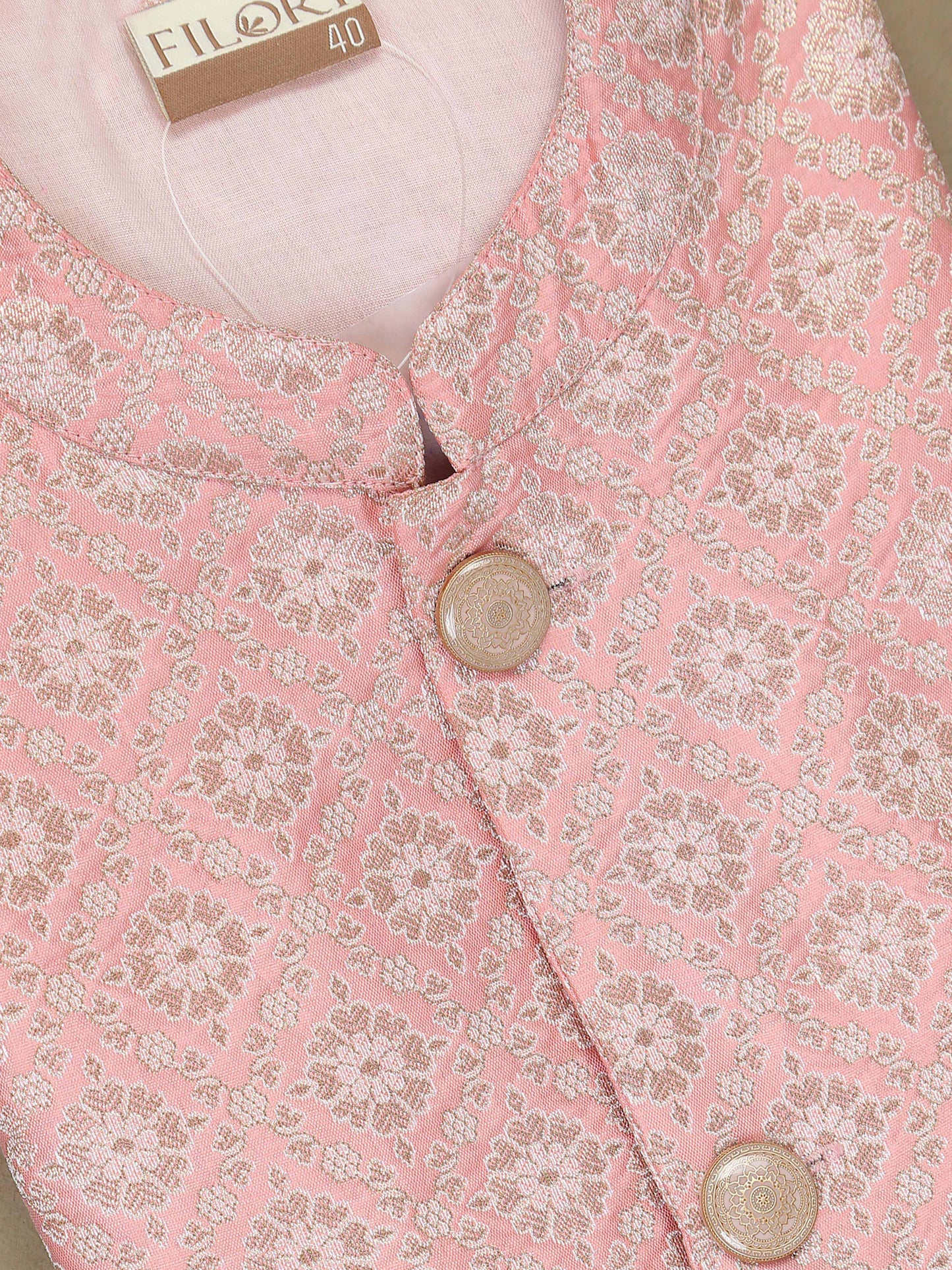 Light Pink Brocade Half Nehru Jacket for Men