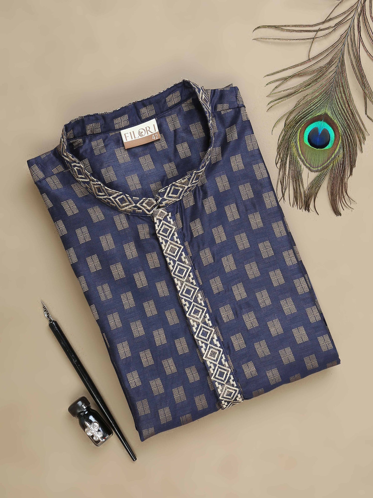 Navy Blue Embroidered Long Kurta