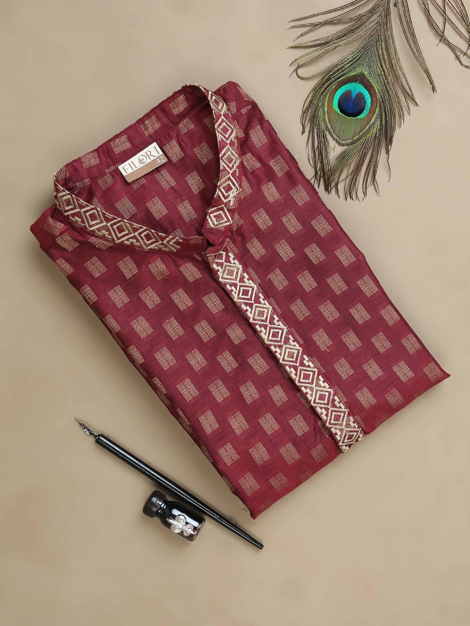 Deep Embroidered Red Long Kurta for men